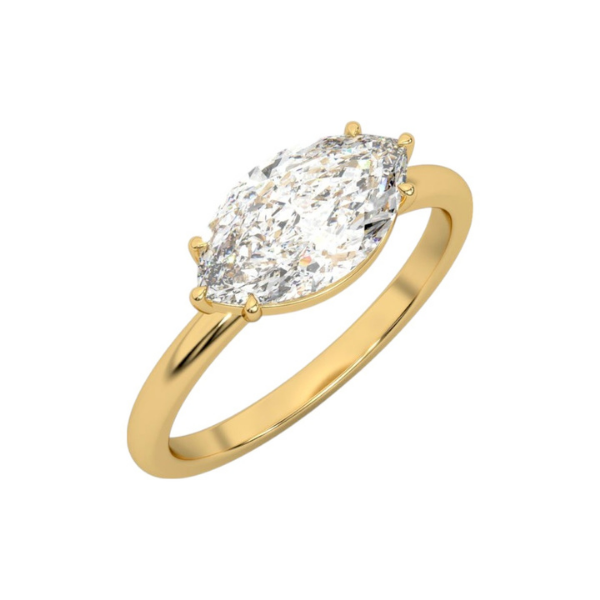 2 Carat Marquise Cut East and West Solitaire Diamond 14K Solid Gold Ring