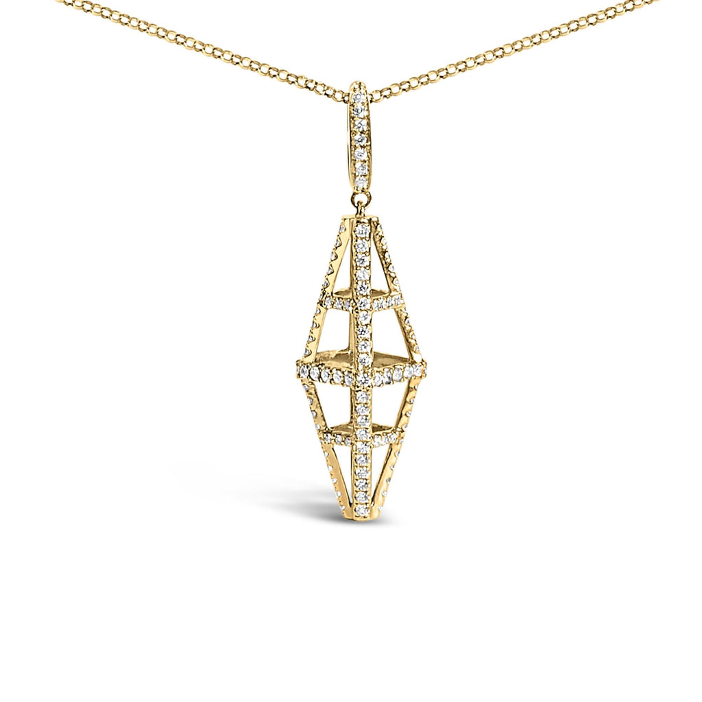 14K Yellow Gold 1.0 Cttw Diamond Studded Geometric Double Pyramid 18" Pendant Necklace (G-H Color, SI1-SI2 Clarity)-1
