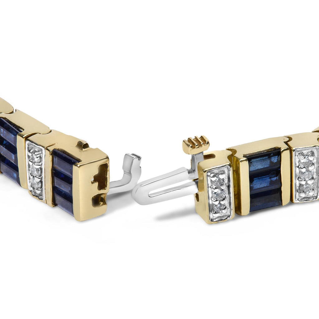 14K Yellow Gold 2/5 Cttw Diamond & 8.0 Cttw Baguette Cut Blue Sapphire Alternating Link Bracelet (G-H Color, VS1-VS2 Clarity) - 7" Inches-1