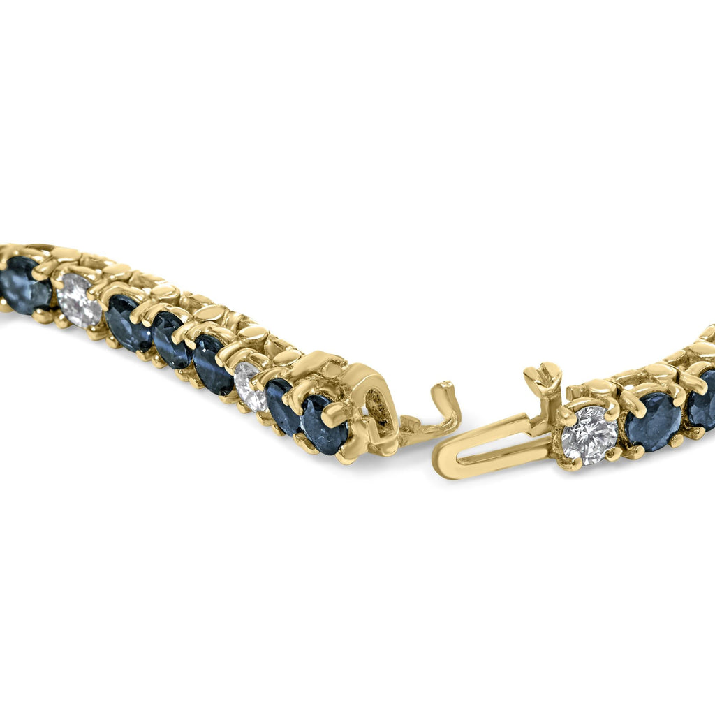 18K Yellow Gold Alternating 1 1/5 Cttw Diamond and 3X3 MM Blue Sapphire Tennis Bracelet (G-H Color, VS1-VS2 Clarity) - 7" Inches-2