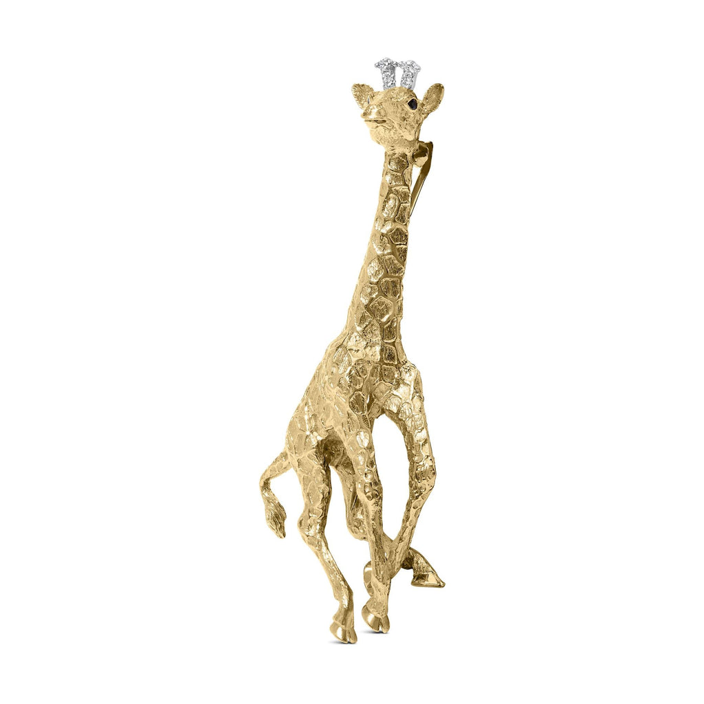18K Yellow Gold Diamond Accent and Blue Sapphire Giraffe Pin Brooch (G-H Color, VS2-SI1 Clarity)-1