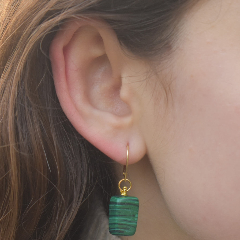 Malachite and Yellow Gold Vermeil Earrings, Gemstone Earrings, Bloom Collection | by nlanlaVictory