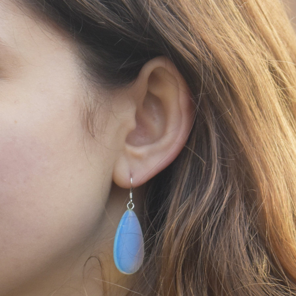 Sea Glass Opal Sterling Silver Earrings, Minimalist Earrings, Bloom Collection | by nlanlaVictory