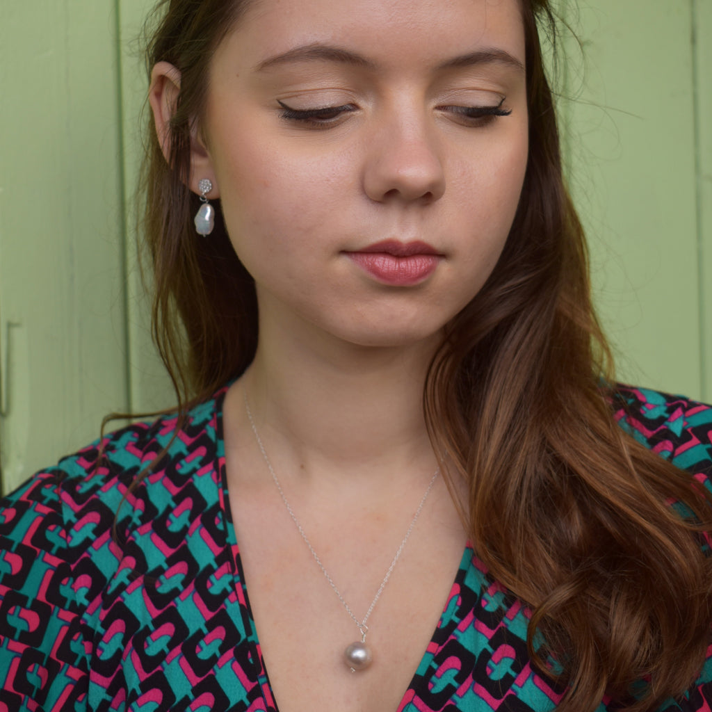 Round Silver freshwater pearl .925 sterling silver necklace, Bloom Collection | by nlanlaVictory