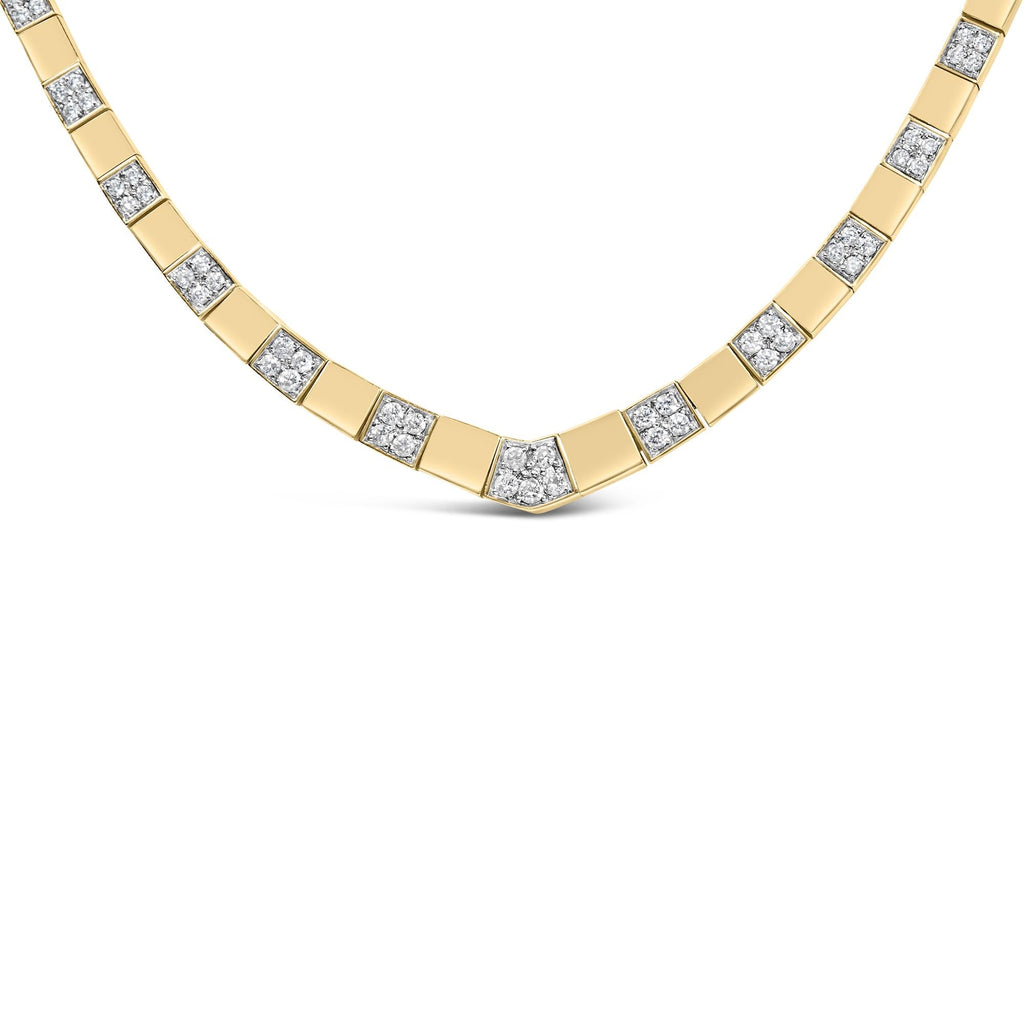 14K Yellow Gold 4/5 Cttw Diamond Cluster and Bar Set Link 3.5 MM Chain Necklace (G-H Color, VS1-VS2 Clarity) - 16" Inches-1