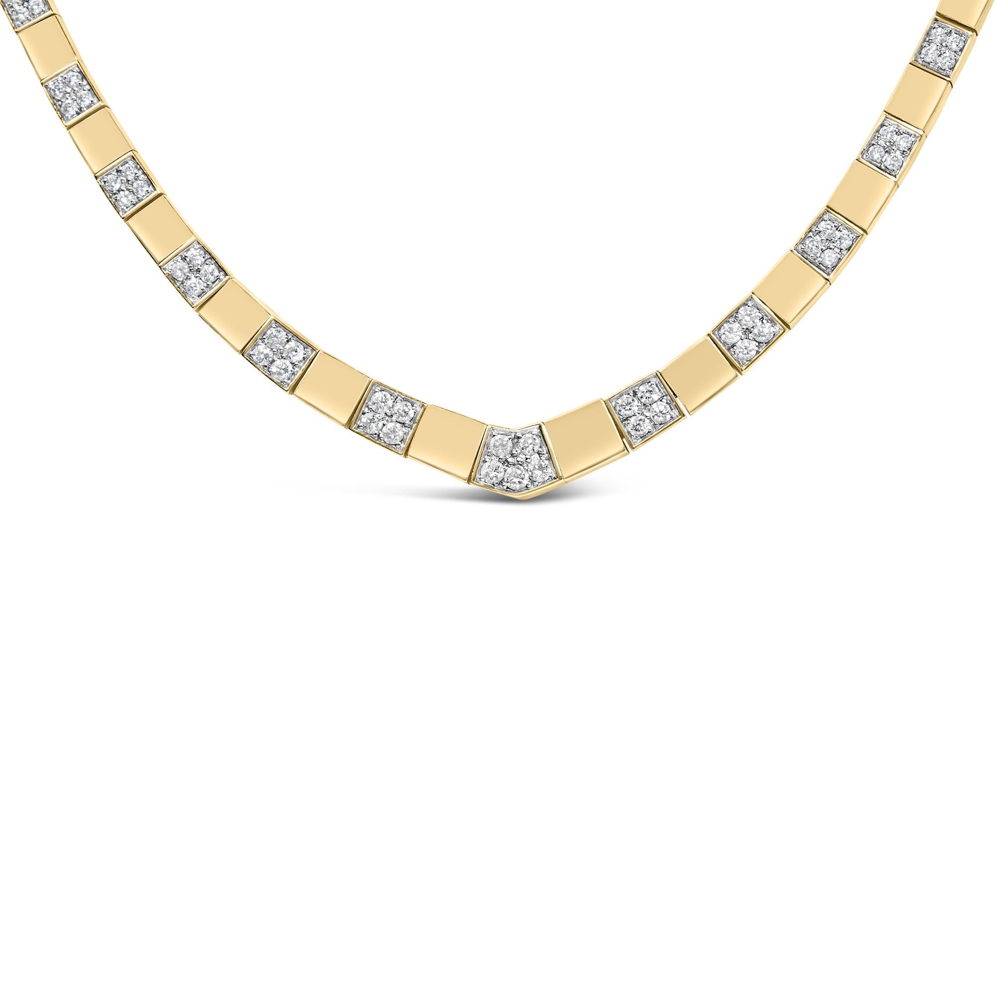 14K Yellow Gold 4/5 Cttw Diamond Cluster and Bar Set Link 3.5 MM Chain Necklace (G-H Color, VS1-VS2 Clarity) - 16" Inches-1
