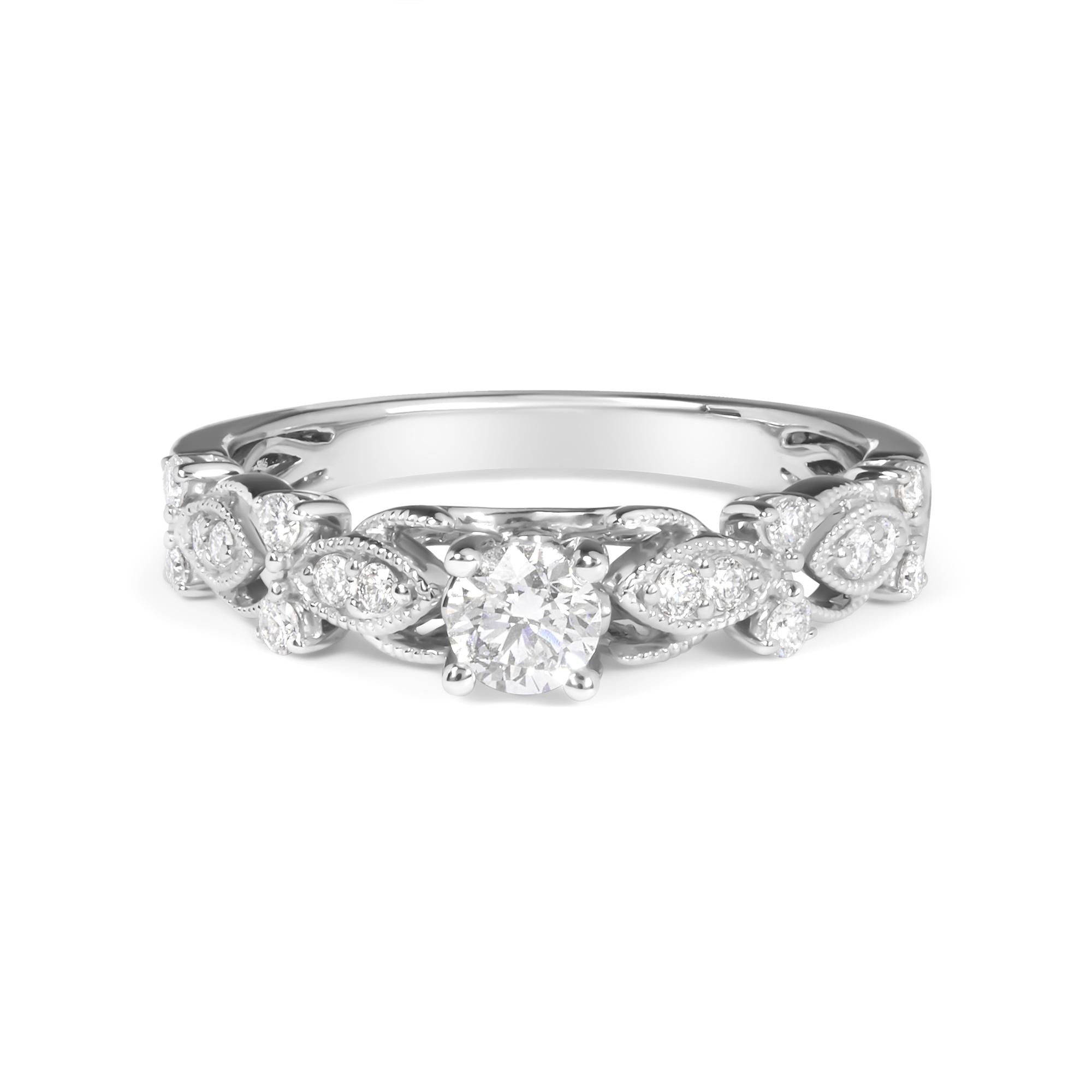 14K White Gold 1/2 Cttw Diamond Vintage Style Engagement Ring (G-H Color, VS2-SI1 Clarity) - Size 7-1