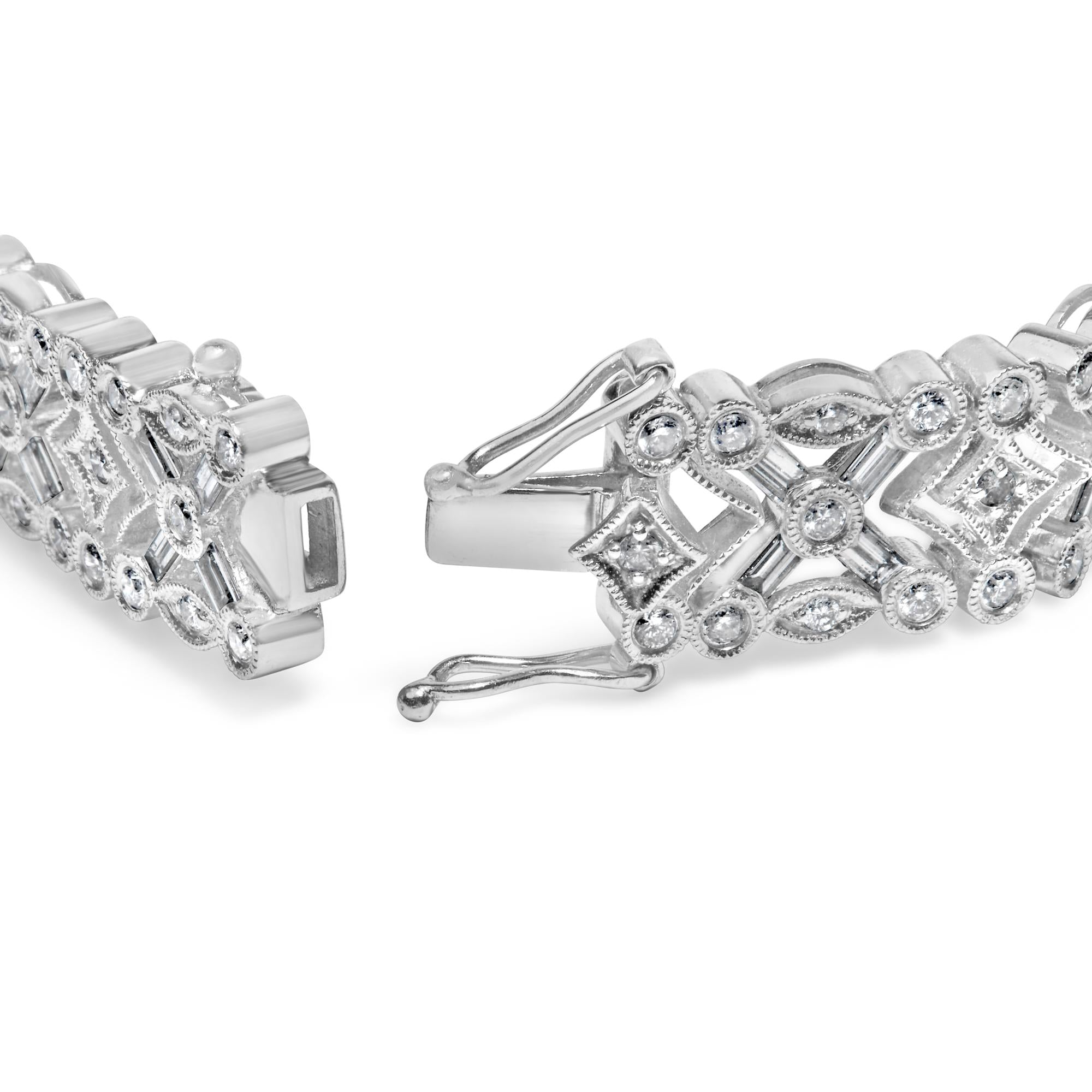 18K White Gold 3 3/4 Cttw Baguette and Round Diamond Art Deco Vintage-Inspired Link Bracelet (G-H Color, VS1-VS2 Clarity) - 7"-1