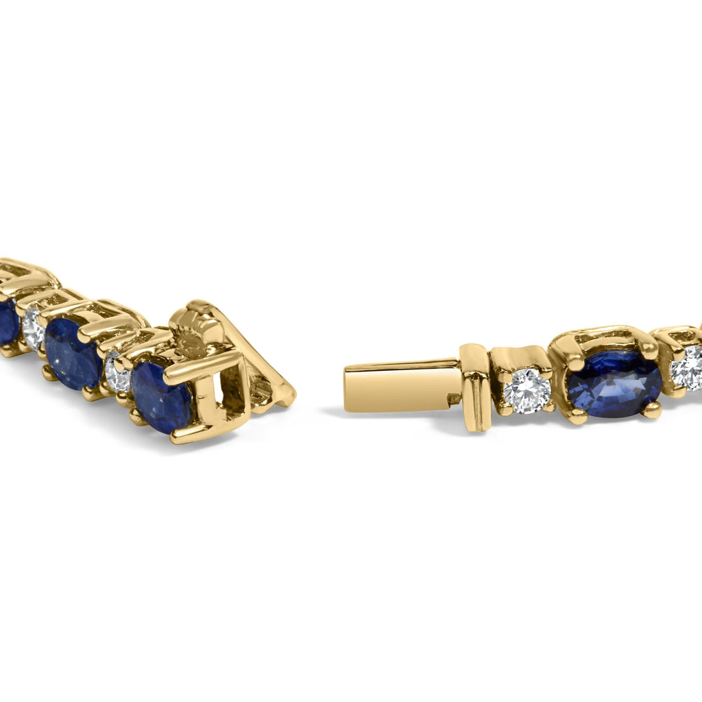 18K Yellow Gold 3/4 Cttw Diamond and 5 1/3 Cttw Oval Blue Sapphire Alternating Link Bracelet (G-H Color, VS1-VS2 Clarity)  - 7.25" Inches-1