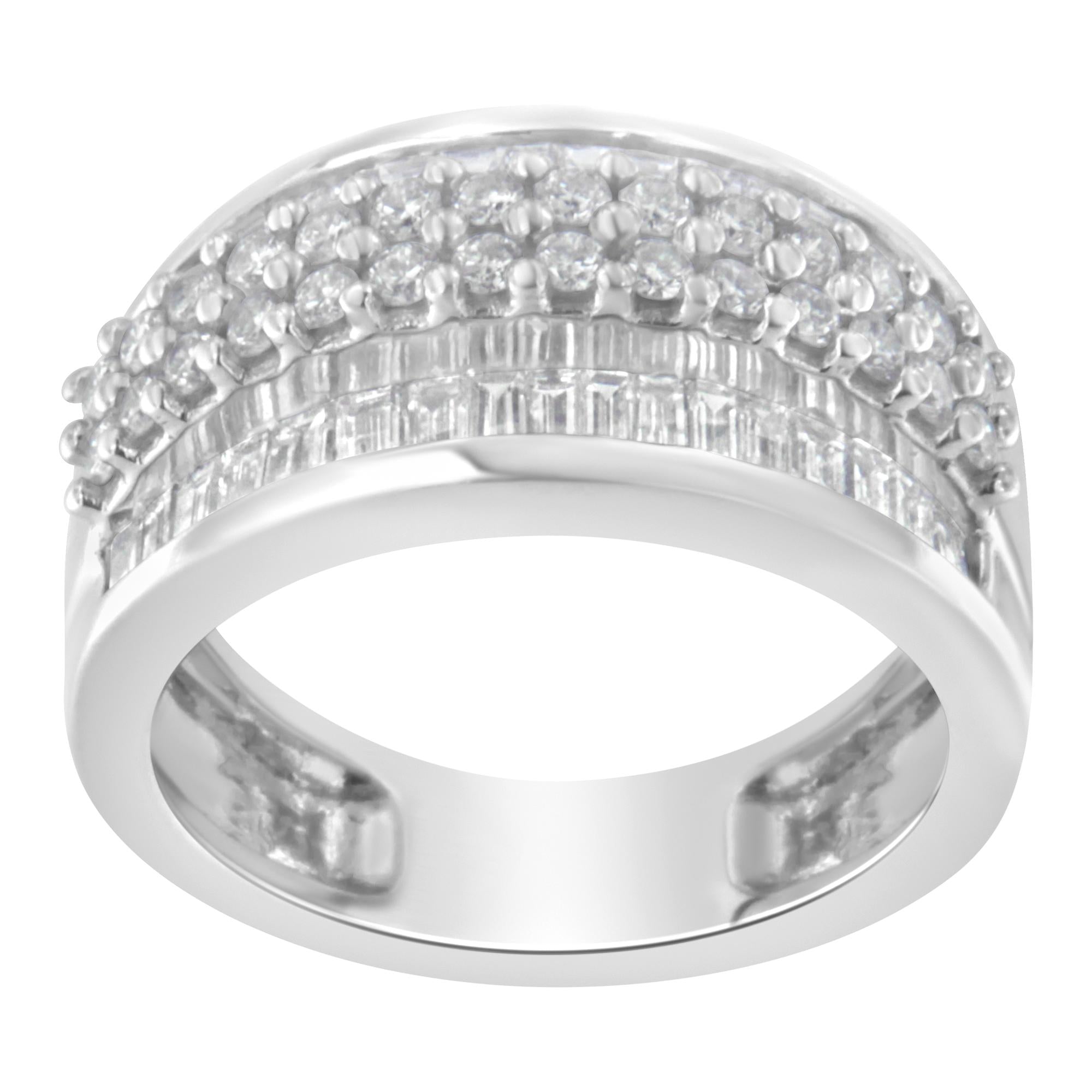 14K White Gold Round and Baguette Diamond Ring (1 1/2 Cttw, F-G Color, SI1-SI2 Clarity)-1