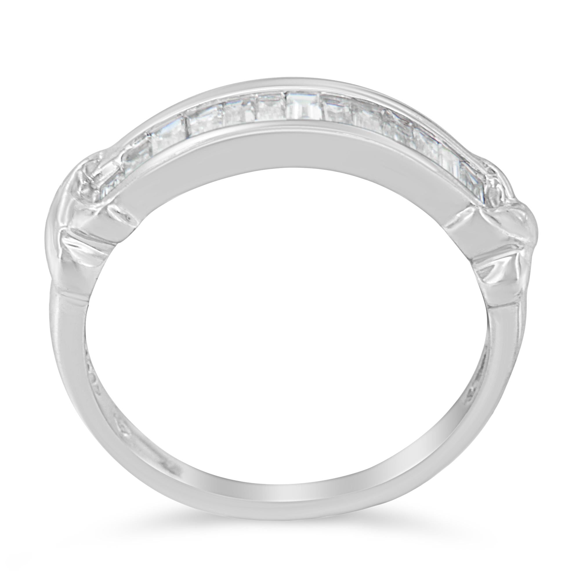 .925 Sterling Silver 1/2 Cttw Baguette Cut Diamond Channel Set X-Station Wedding Ring (H-I Color, I1-I2 Clarity)-1