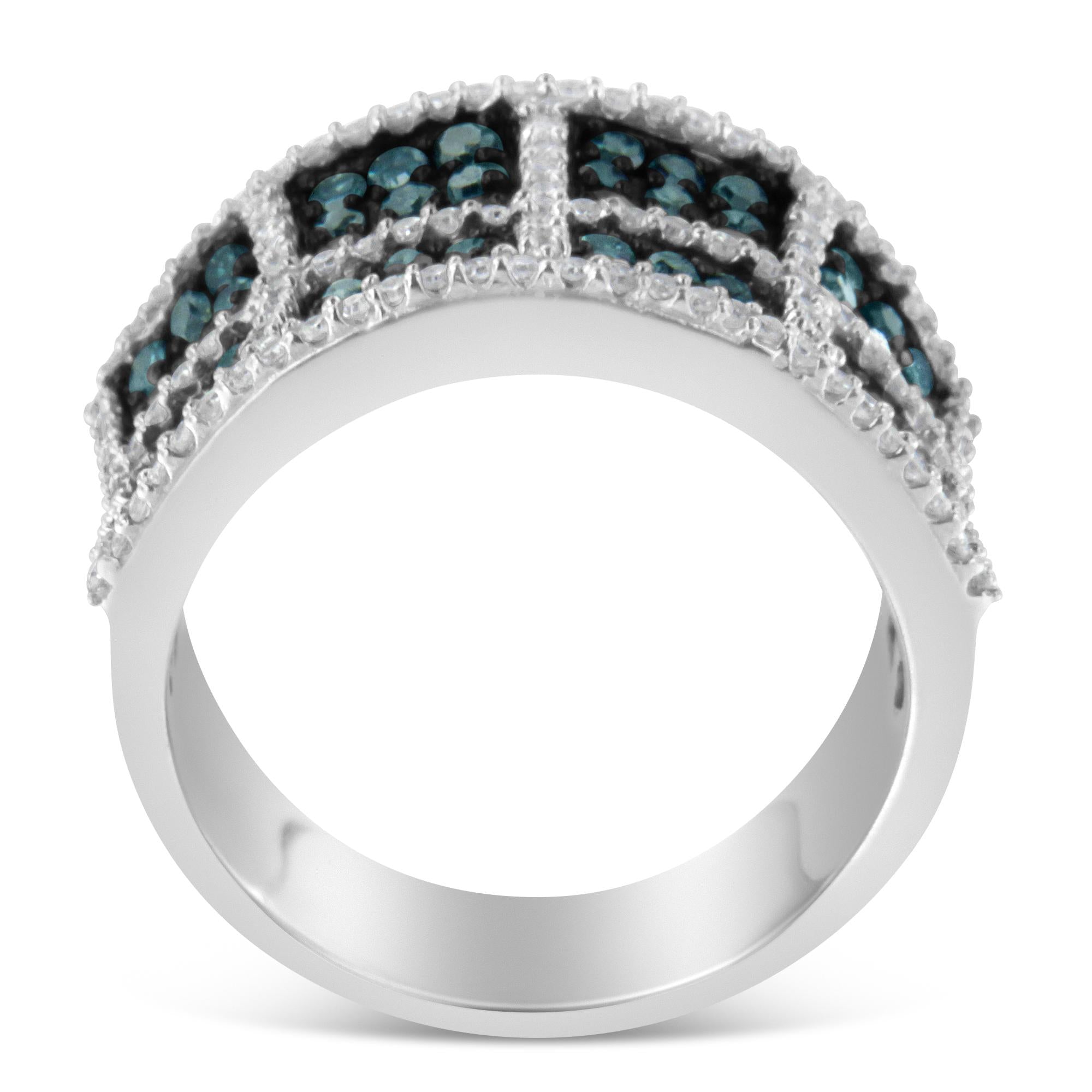 14K White Gold White and Treated Blue Diamond Cocktail Ring (1 1/2 Cttw, H-I Color, I1-I2 Clarity)-1