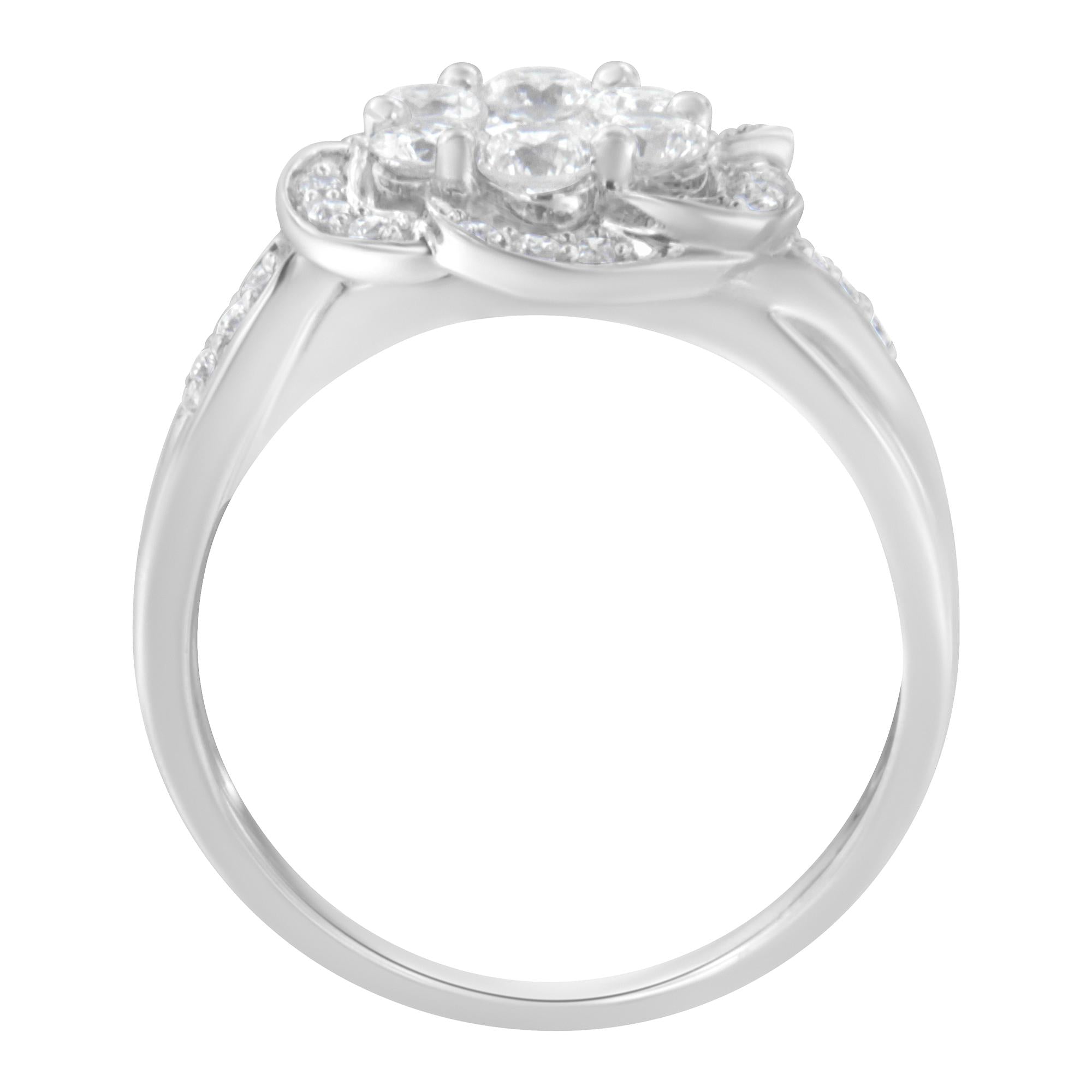 14K White Gold Floral Cluster Diamond Ring (1 Cttw, H-I Color, SI2-I1 Clarity)-1