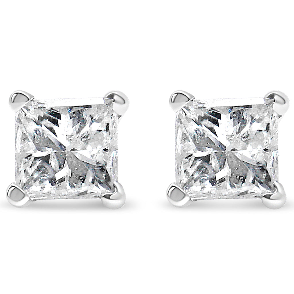 14K White Gold 1.00 Cttw Princess-Cut Square Near Colorless Diamond Classic 4-Prong Solitaire Stud Earrings (G-H Color, SI1-SI2 Clarity)-1
