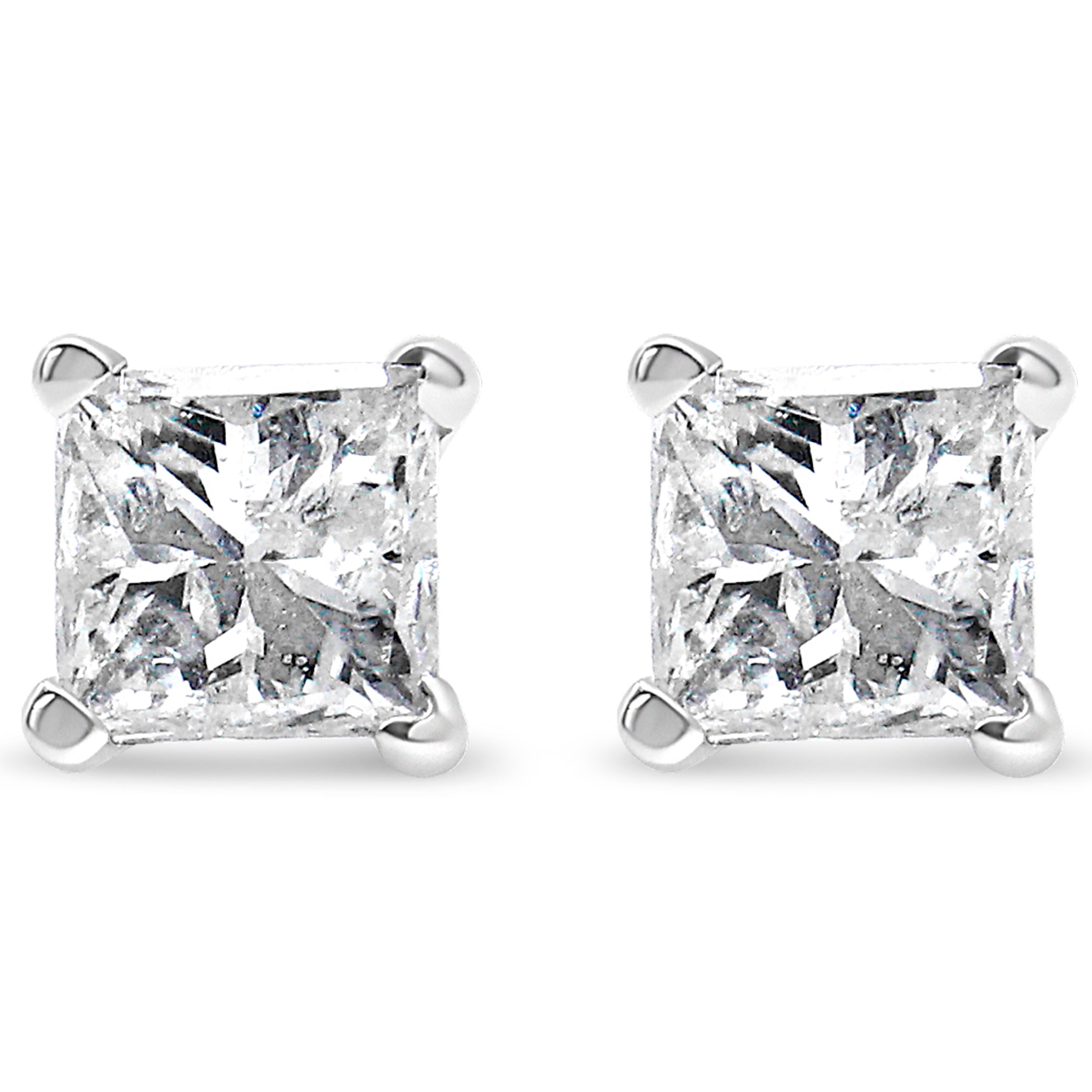 14K White Gold 1.00 Cttw Princess-Cut Square Near Colorless Diamond Classic 4-Prong Solitaire Stud Earrings (G-H Color, SI1-SI2 Clarity)-1