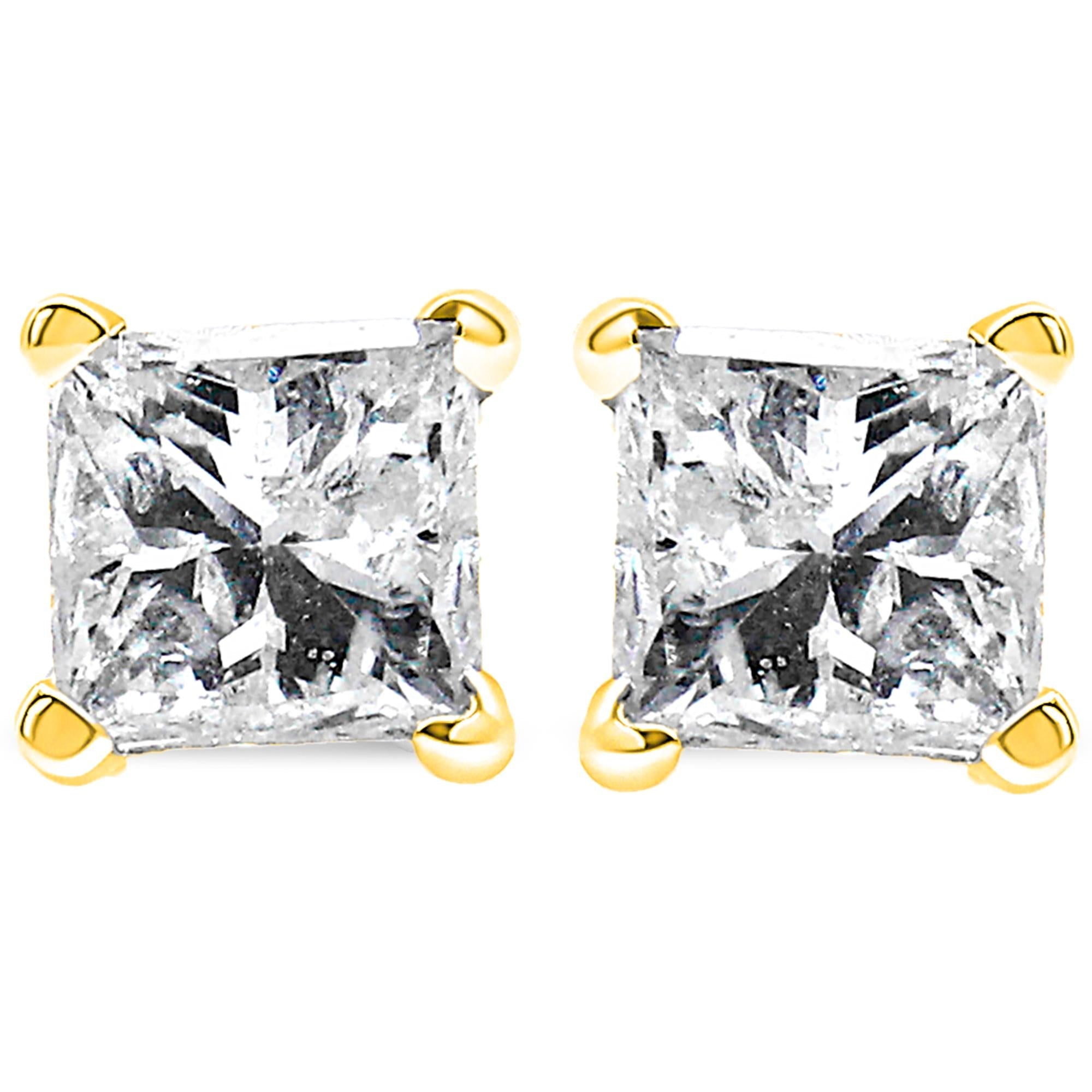 AGS Certified Princess-Cut Square Diamond 4-Prong Solitaire Stud Earrings in 14K Gold (J-K Color, I1-I2 Clarity)-4