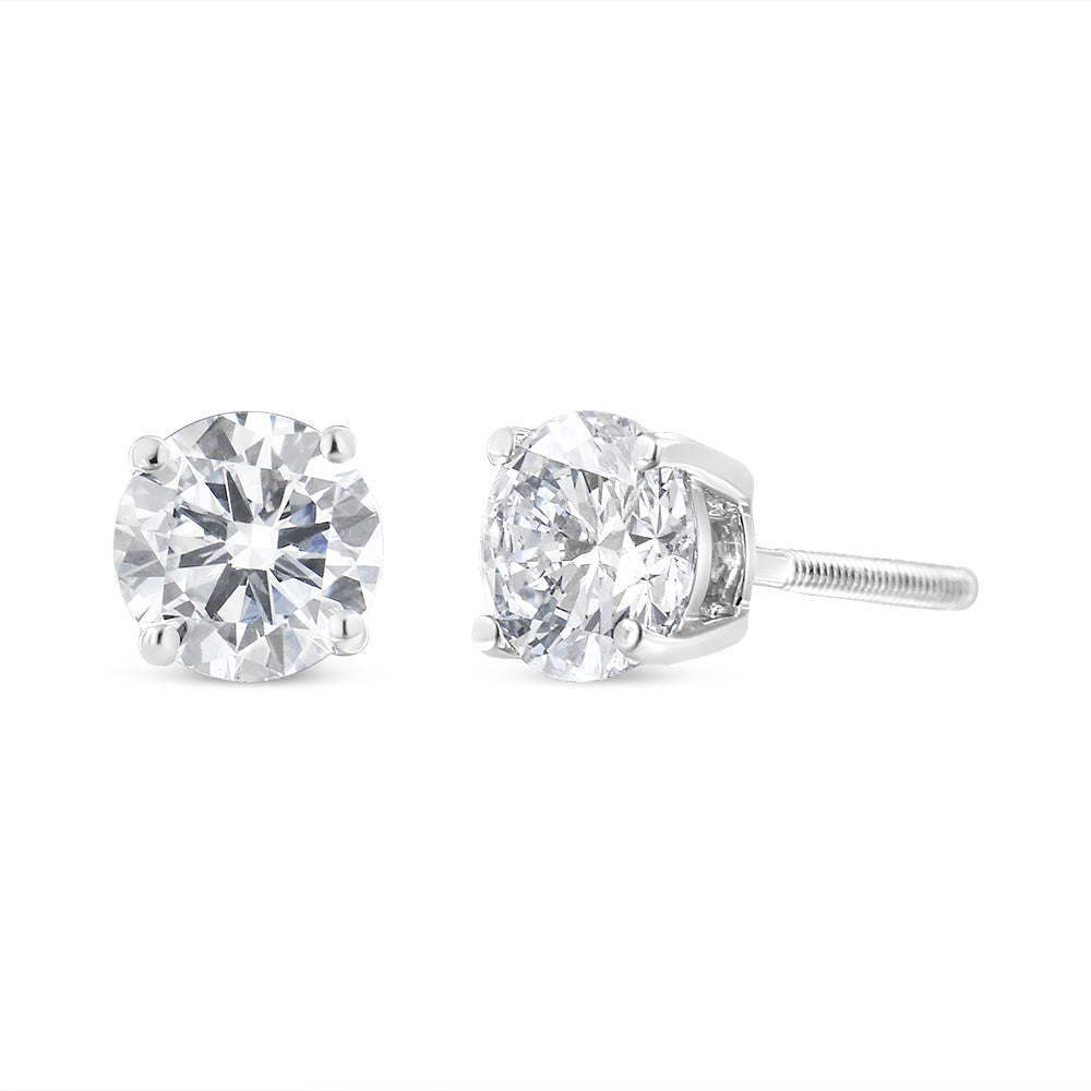 14K White Gold 1-1/2 Cttw Round Brilliant-Cut Diamond Classic 4-Prong Stud Earrings with Screw Backs (H-I Color, I1-I2 Clarity)-1