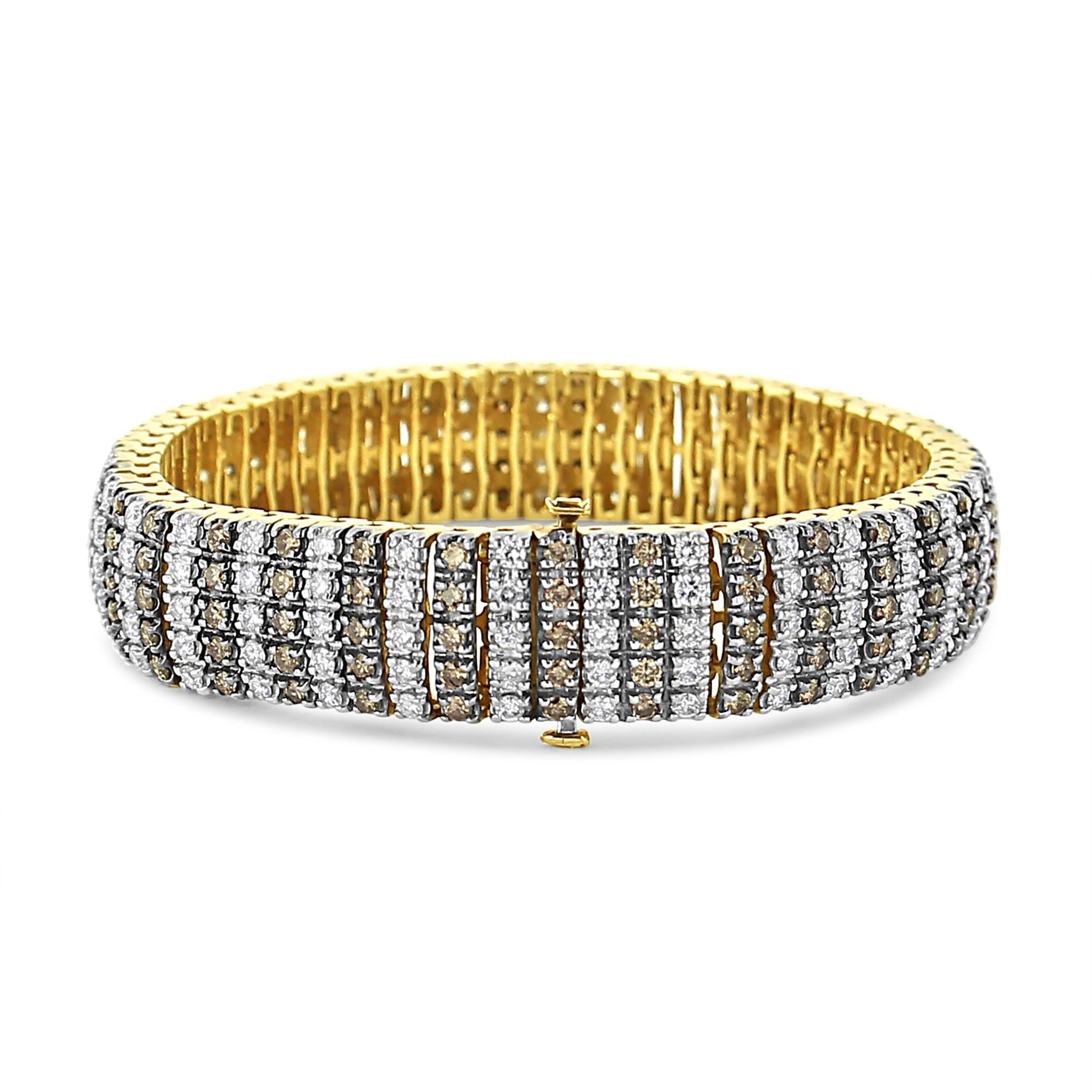 10K Yellow Gold 10 CTW 1/3 Cttw Alternating Coco Color and White Diamond 5 Row Tennis Bracelet (Brown/H-I Color, SI1-SI2 Clarity) - Size 7.25-2