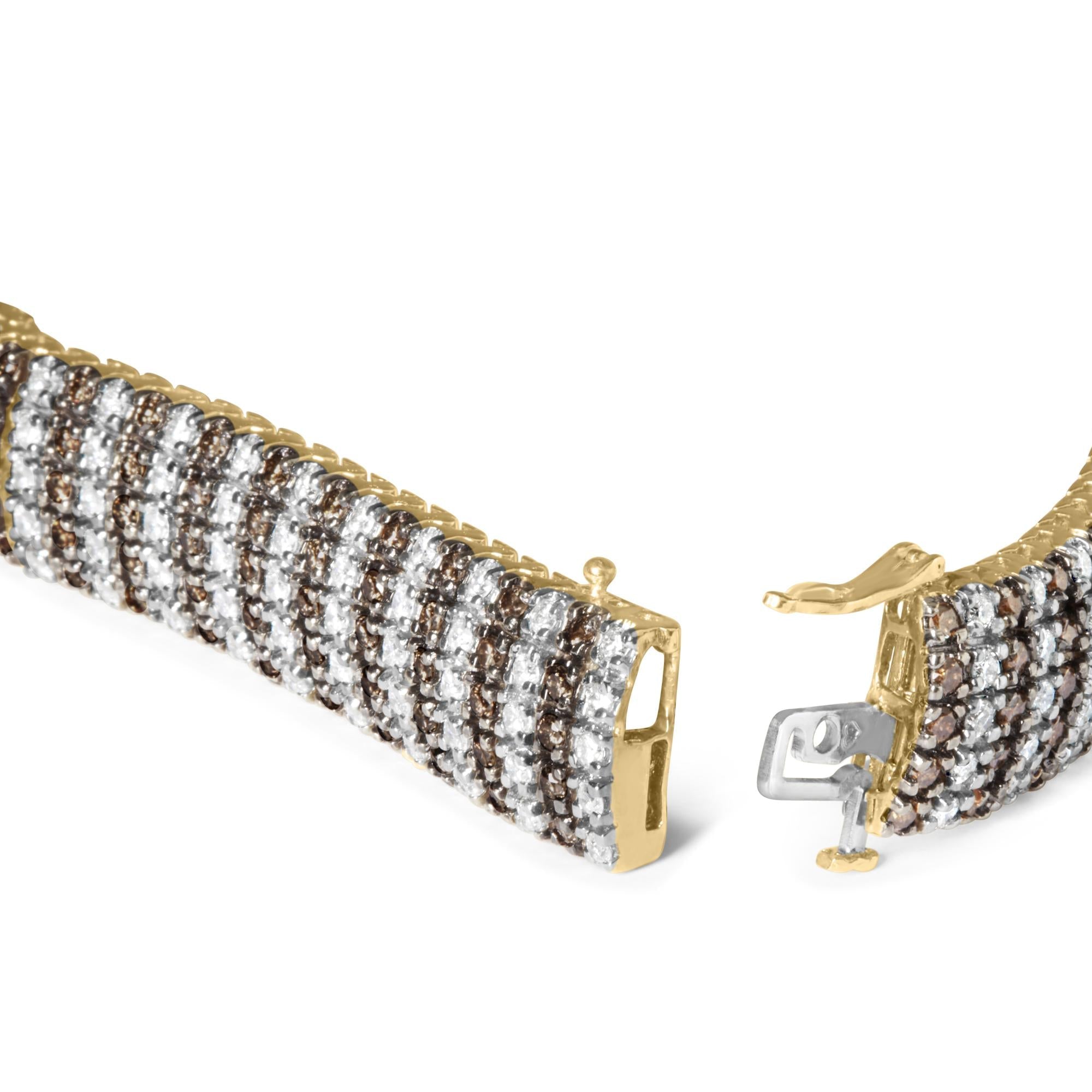 10K Yellow Gold 10 CTW 1/3 Cttw Alternating Coco Color and White Diamond 5 Row Tennis Bracelet (Brown/H-I Color, SI1-SI2 Clarity) - Size 7.25-3