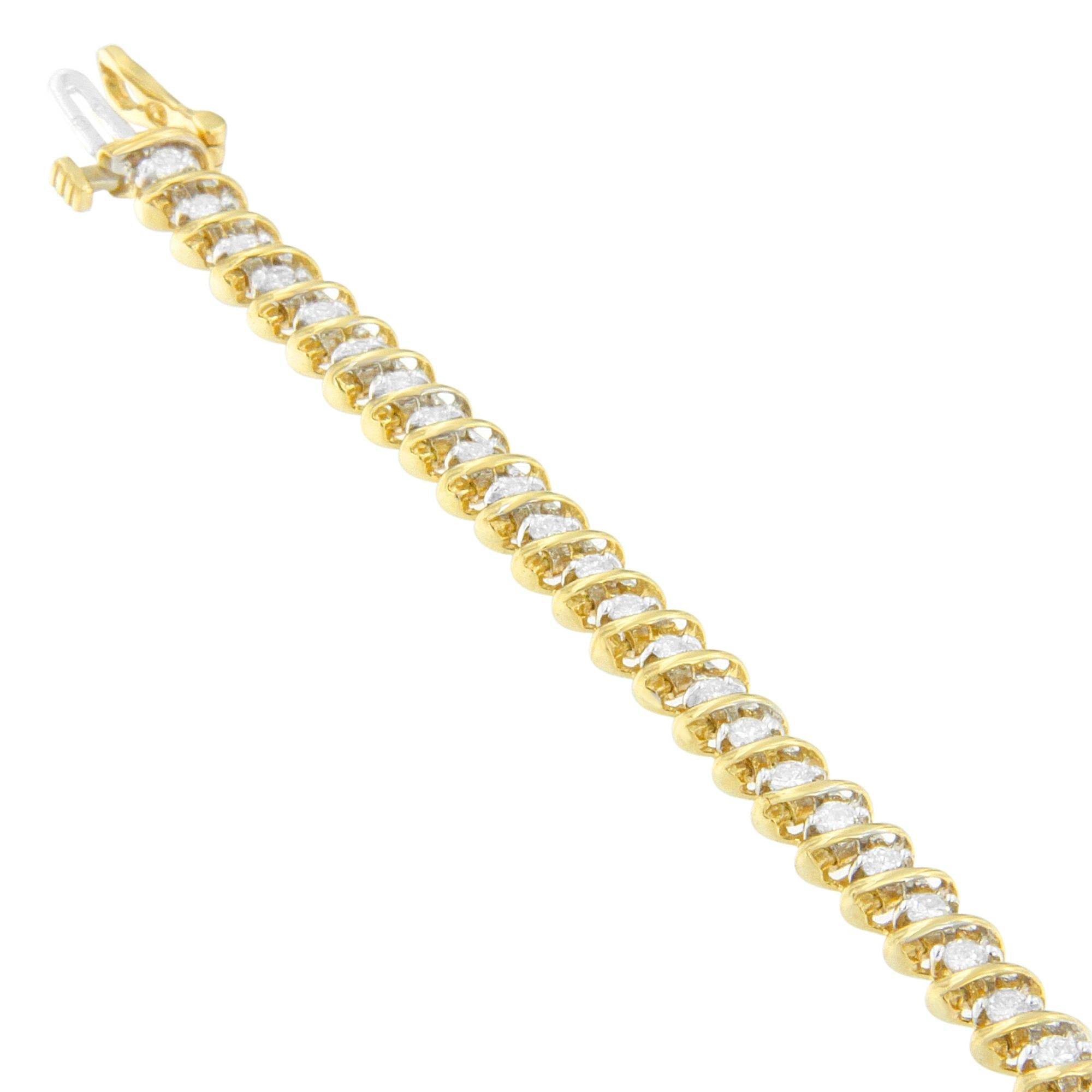18K Yellow Gold Round Cut Diamond Spiral Link Bracelet (2.00 cttw, I-J Color, I1-I2 Clarity)-1