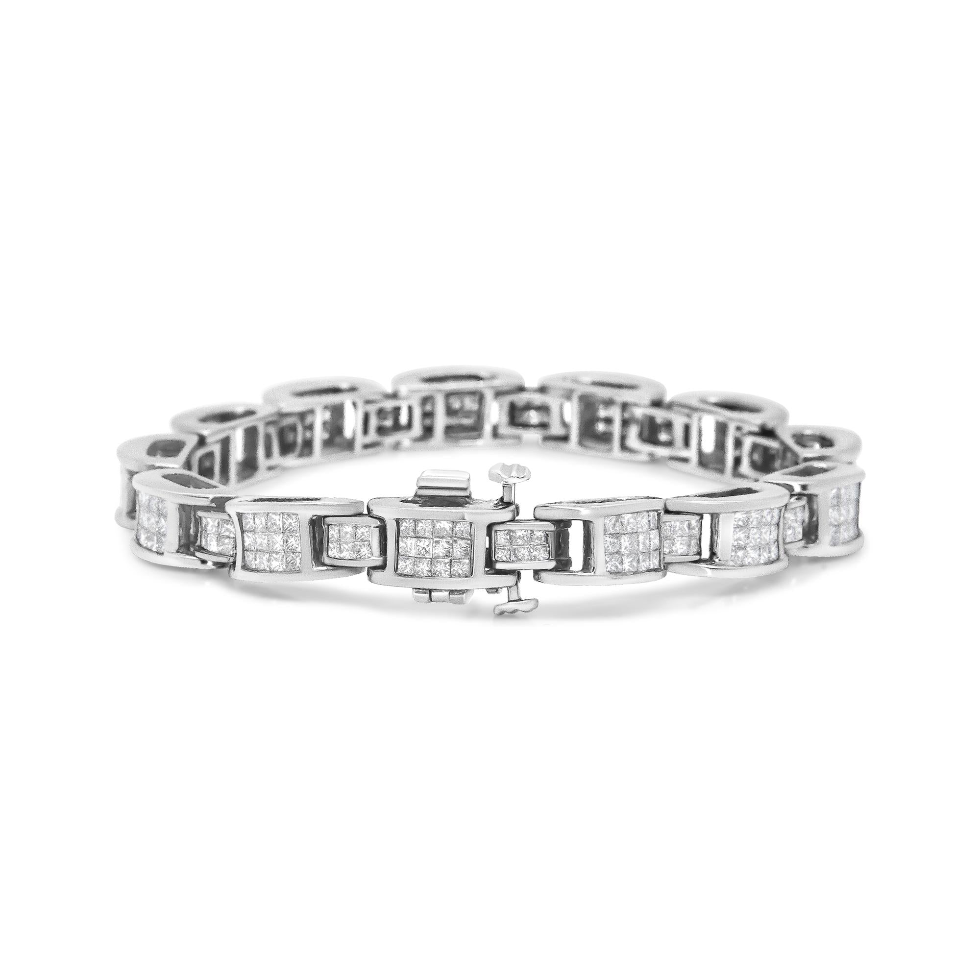 14K White Gold 5.0 Cttw Princess Cut Diamond Invisible Set Alternating Size D Shaped Links Tennis Bracelet (H-I Color, SI2-I1 Clarity) - 7”-1