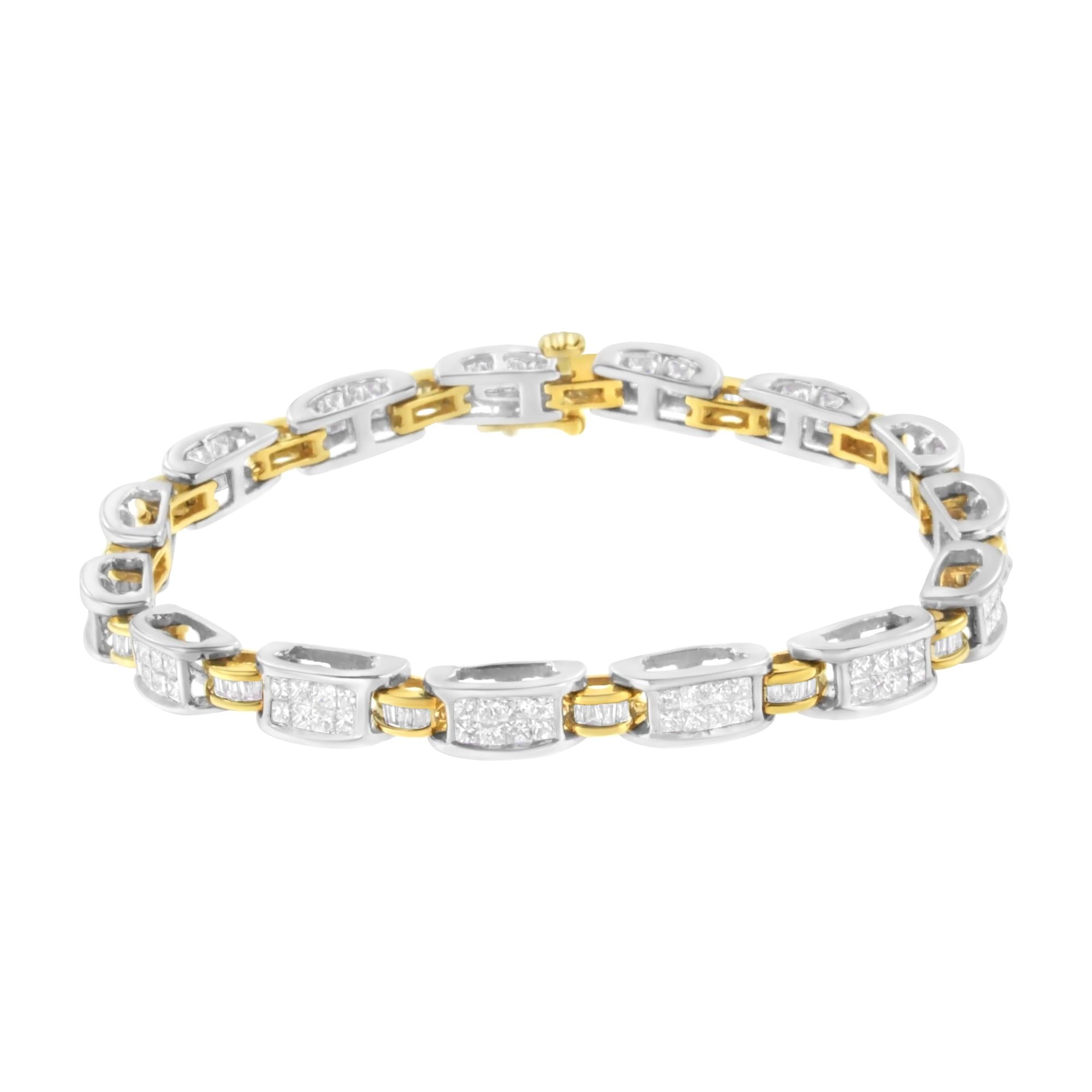 14K Two-Tone Gold Princess and Baguette-Cut Diamond Link Bracelet (3.00 cttw, H-I Color, SI1-SI2 Clarity)-1