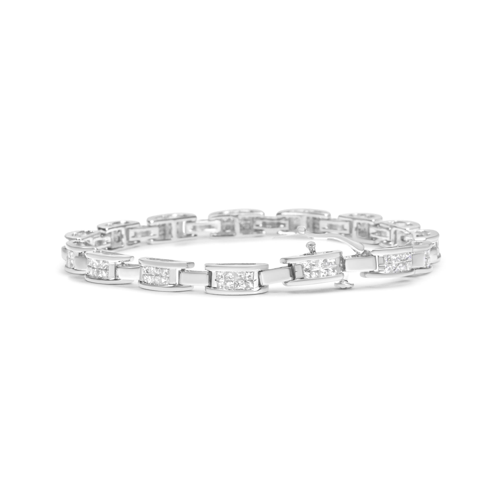 14K White Gold 2.0 Cttw Princess Cut Invisible Set Diamond Rectangular Link Bracelet (I-J Color, I1-I2 Clarity) - 7.25"-1