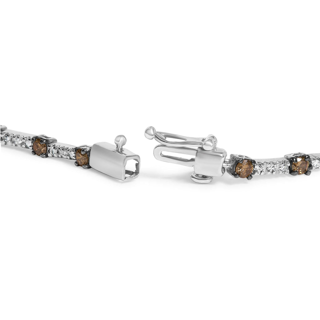 14k White Gold 2 1/4 Cttw Champagne Diamond Bar Link 7" Bracelet (Champagne Color, I1-I2 Clarity)-1