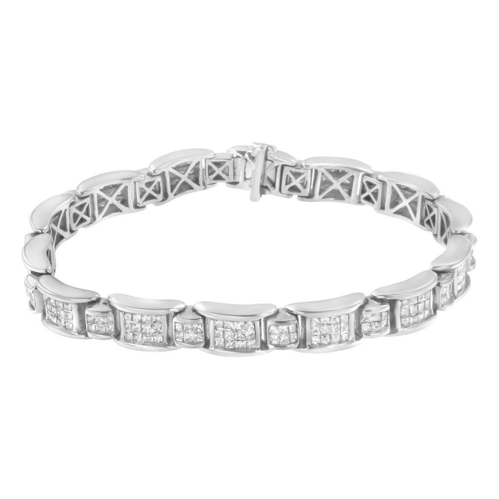 14K White Gold 5.0 Cttw Princess-Cut Diamond Rectangular Alternating Station 7" Tennis Bracelet (G-H Color, SI1-SI2 Clarity)-1