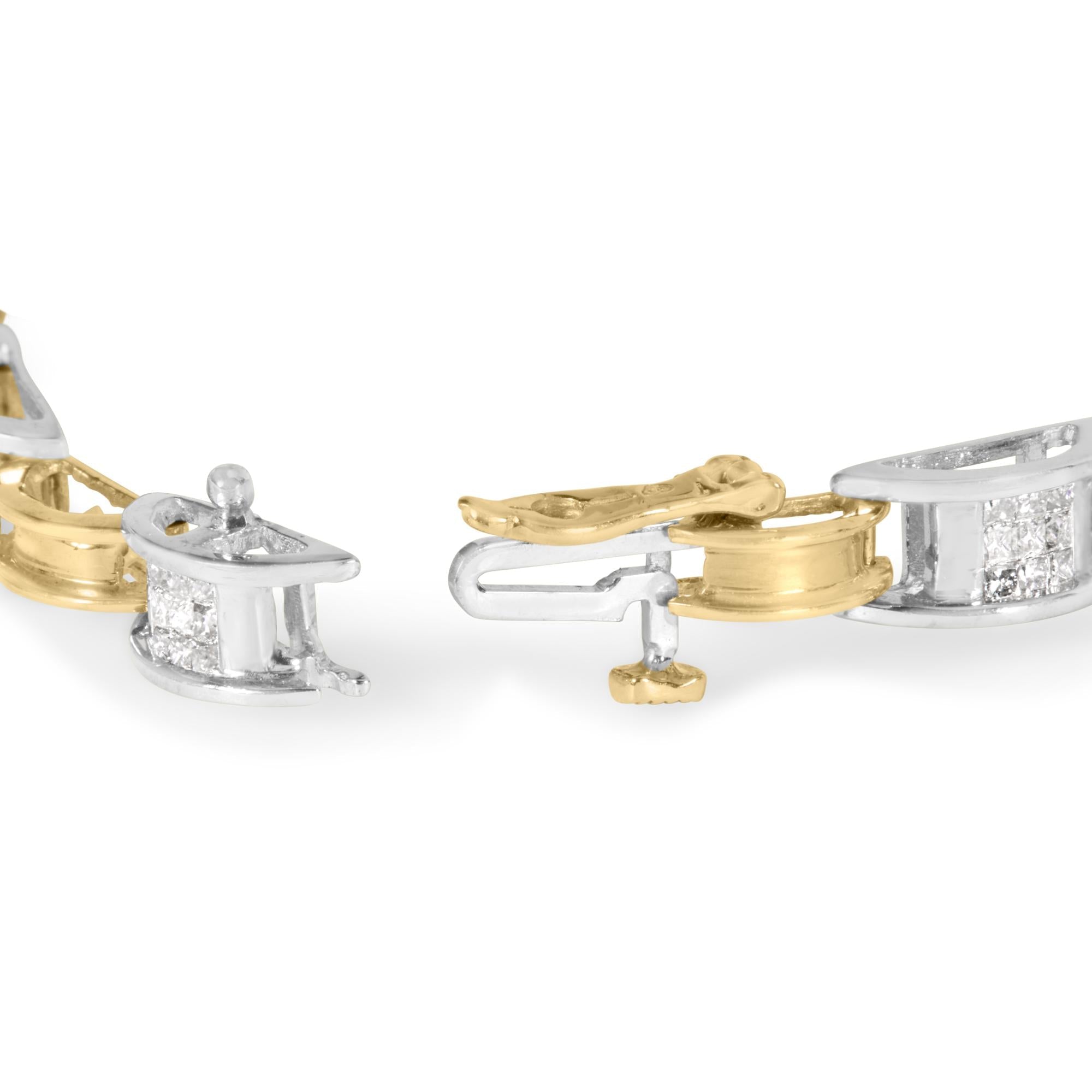 14K Two-Tone Gold 1.00 Cttw Princess-Cut Diamond Chain Link 7" Bracelet (H-I Color, SI1-SI2 Clarity)-1