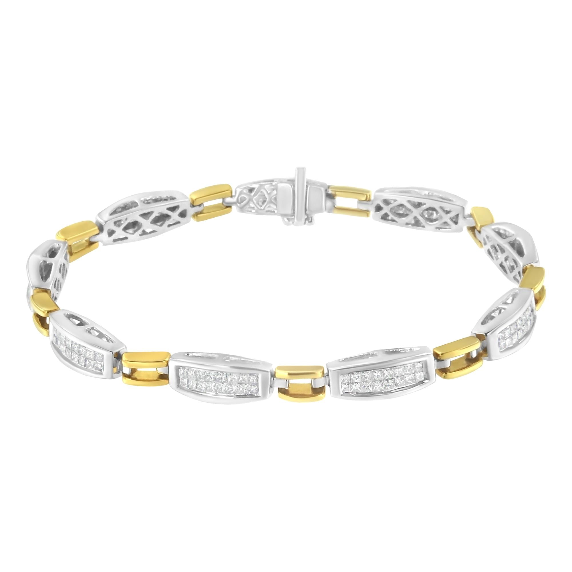 14K Yellow and White Gold 2.0 Cttw Princess Cut Diamond Tapered and Equal Sign Link Bracelet (G-H Color, SI1-SI2 Clarity) - 7"-1