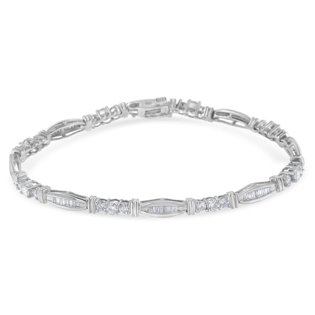 10K White Gold Geometric Pattern Diamond Tennis Bracelet (3 cttw, H-I Color, SI2-I1 Clarity)-1