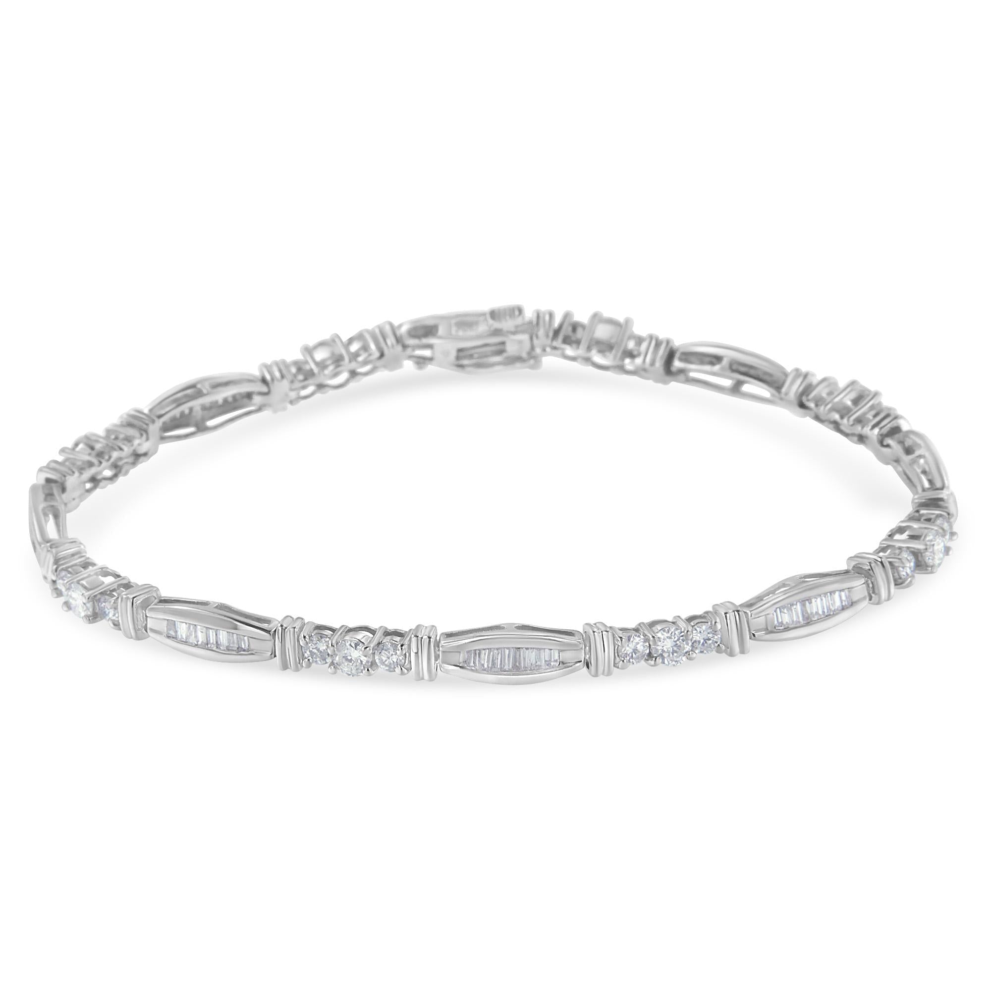 10K White Gold Geometric Pattern Diamond Tennis Bracelet (3 cttw, H-I Color, SI2-I1 Clarity)-1