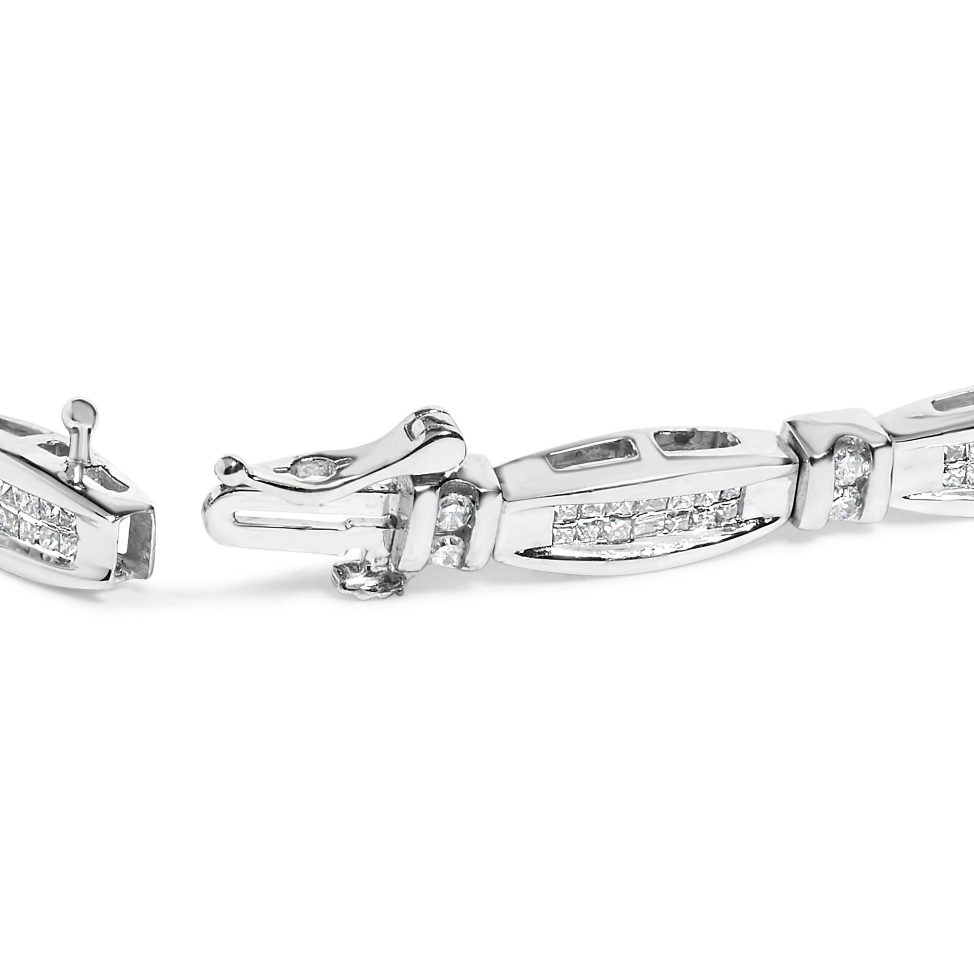 14K White Gold 2.0 Cttw Princess and Round Diamond Bar and Link Bracelet (I-J Color, I1-I2 Clarity) - 7.25" Inches-1