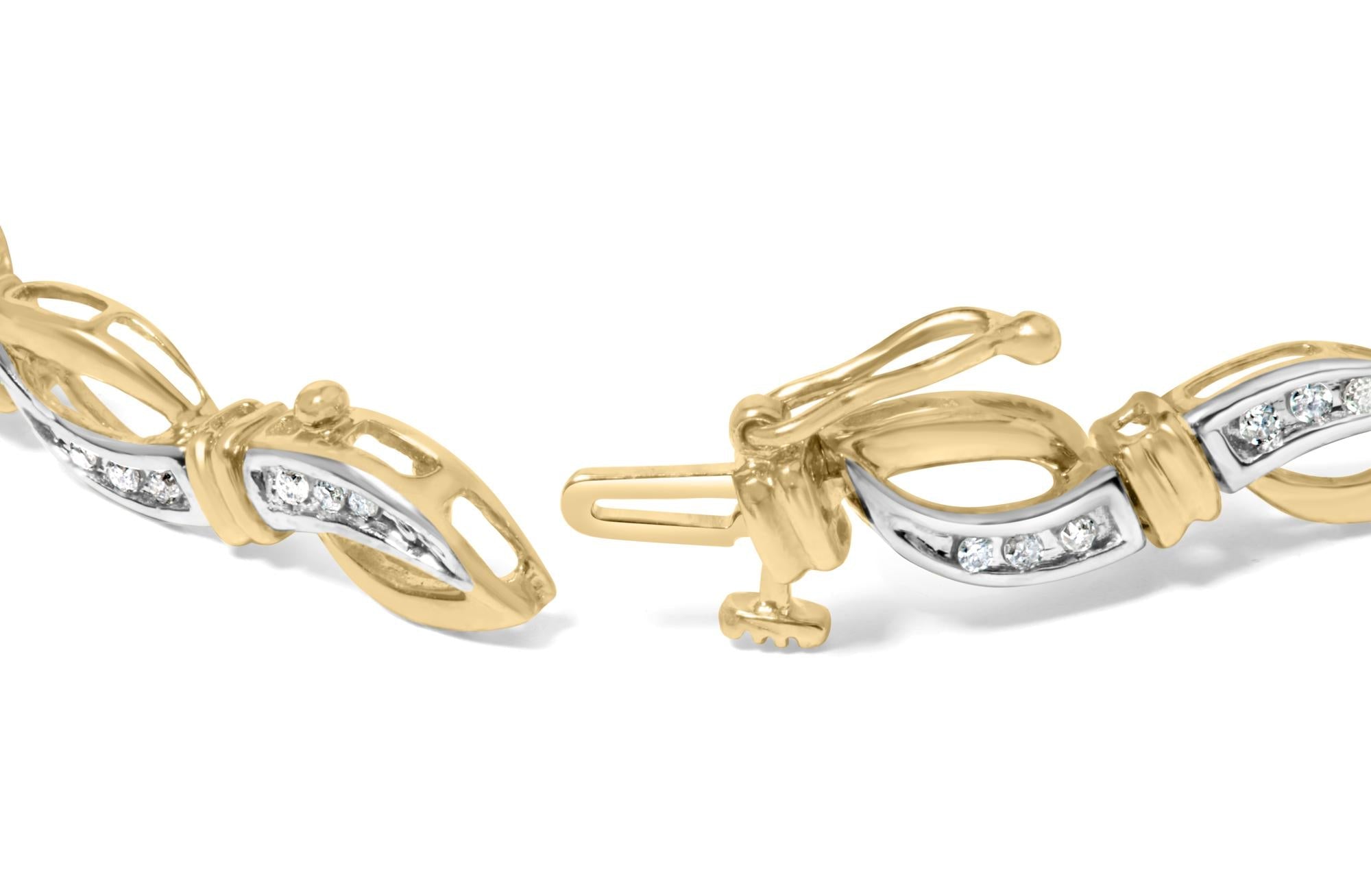 10K Yellow and White Gold 1/2 Cttw Channel Set Diamond Infinity Link 7" Tennis Bracelet (H-I Color, I1-I2 Clarity)-1