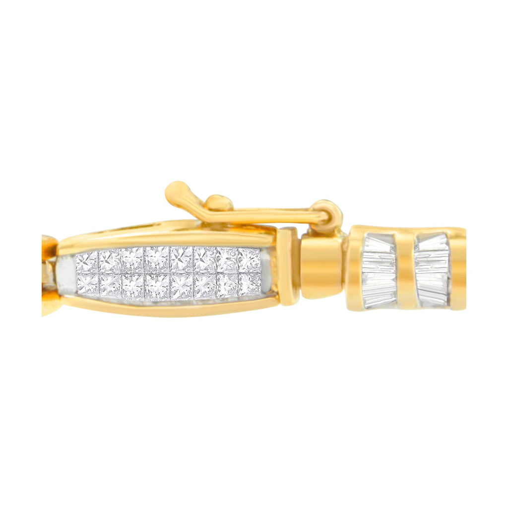14K Yellow Gold Princess and Baguette Cut Diamond Beaded Bracelet (3.00 cttw, H-I Color, SI1-SI2 Clarity)-1