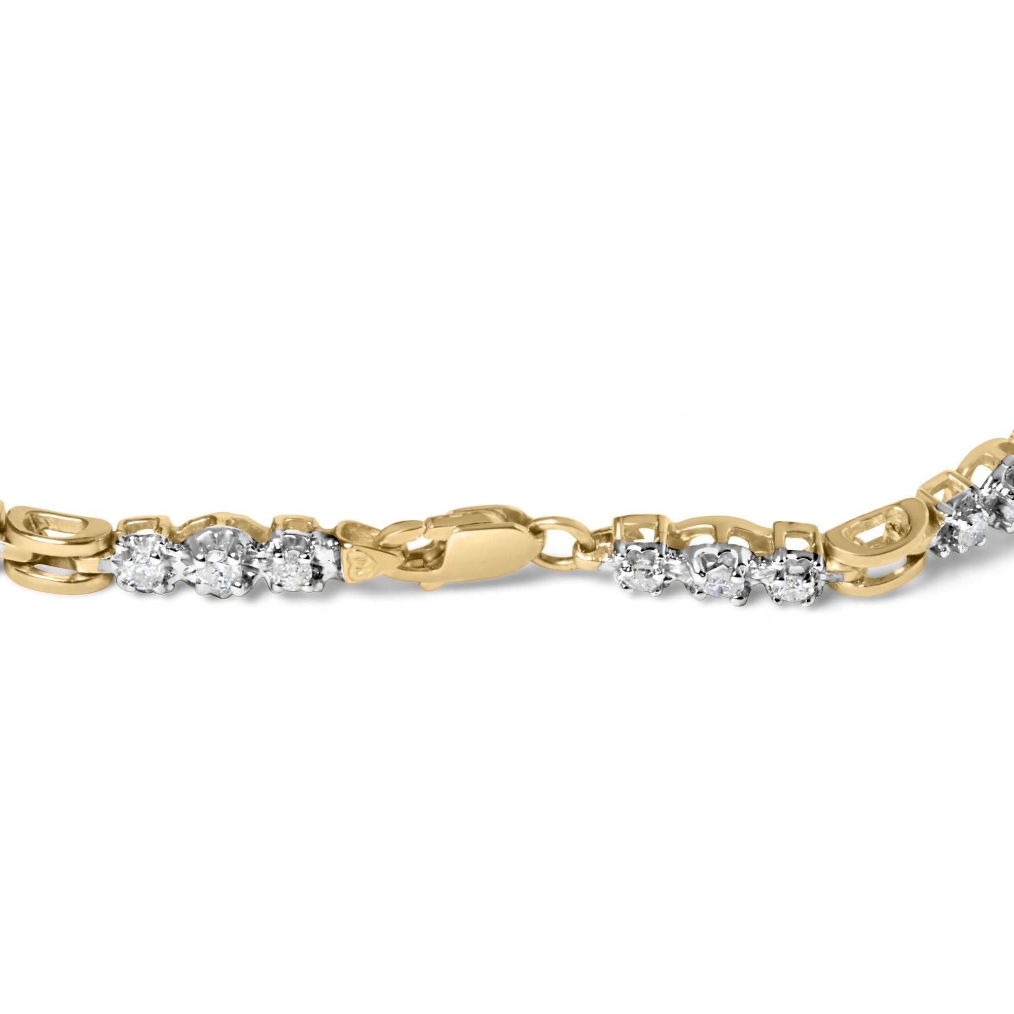 10k Yellow Gold 1.00 Cttw Diamond 3 Stone Link Bracelet (I-J Color, I1-I2 Clarity) -7.25" Inches-1