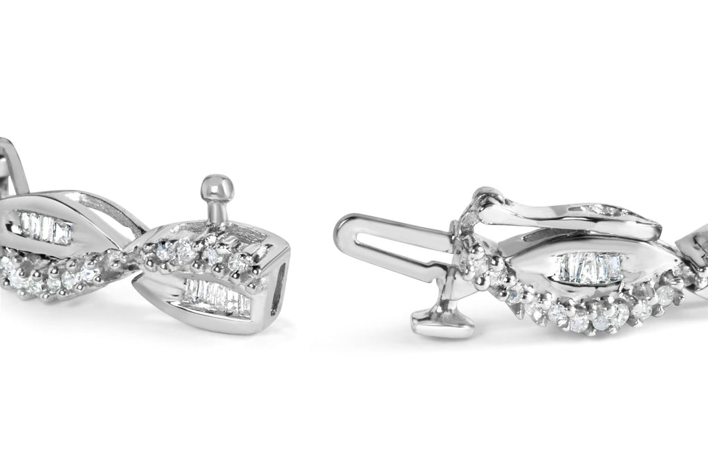 14K White Gold 2.00 Cttw Diamond Swirl and Pear Shape Link Bracelet (I-J Color, I2-I3 Clarity) - 7"-1