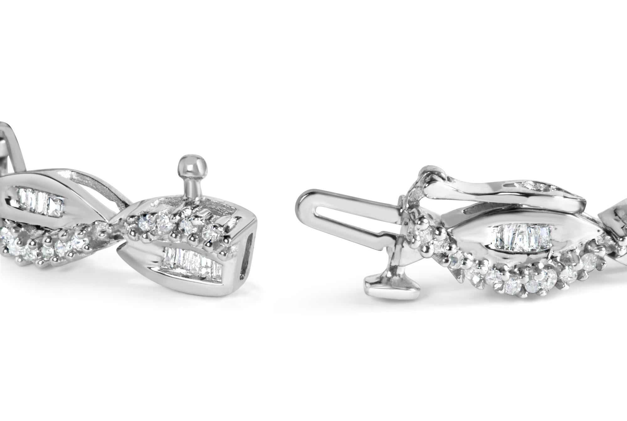 14K White Gold 2.00 Cttw Diamond Swirl and Pear Shape Link Bracelet (I-J Color, I2-I3 Clarity) - 7"-1