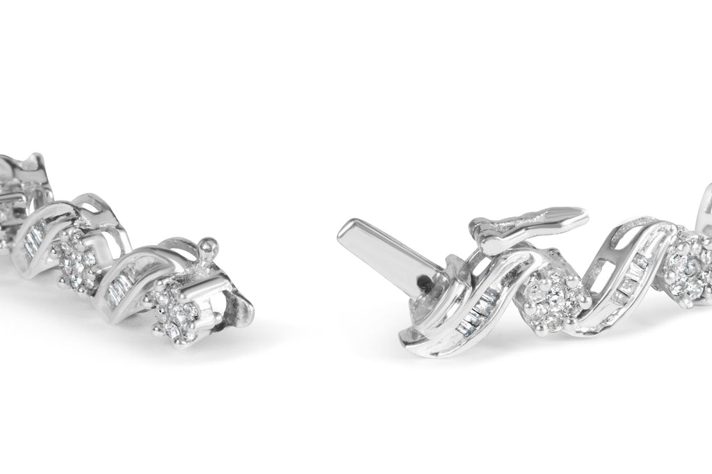 14K White Gold 2.00 Cttw Diamond Cluster and Spiral Link Bracelet (I-J Color, I1-I2 Clarity) - 7"-1