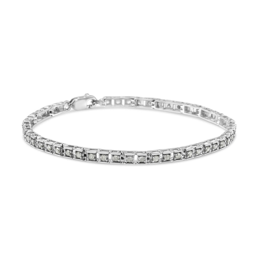 .925 Sterling Silver 1.0 Cttw Diamond Square Hybrid Link 7" Tennis Bracelet (I-J Color, I2-I3 Clarity)-1