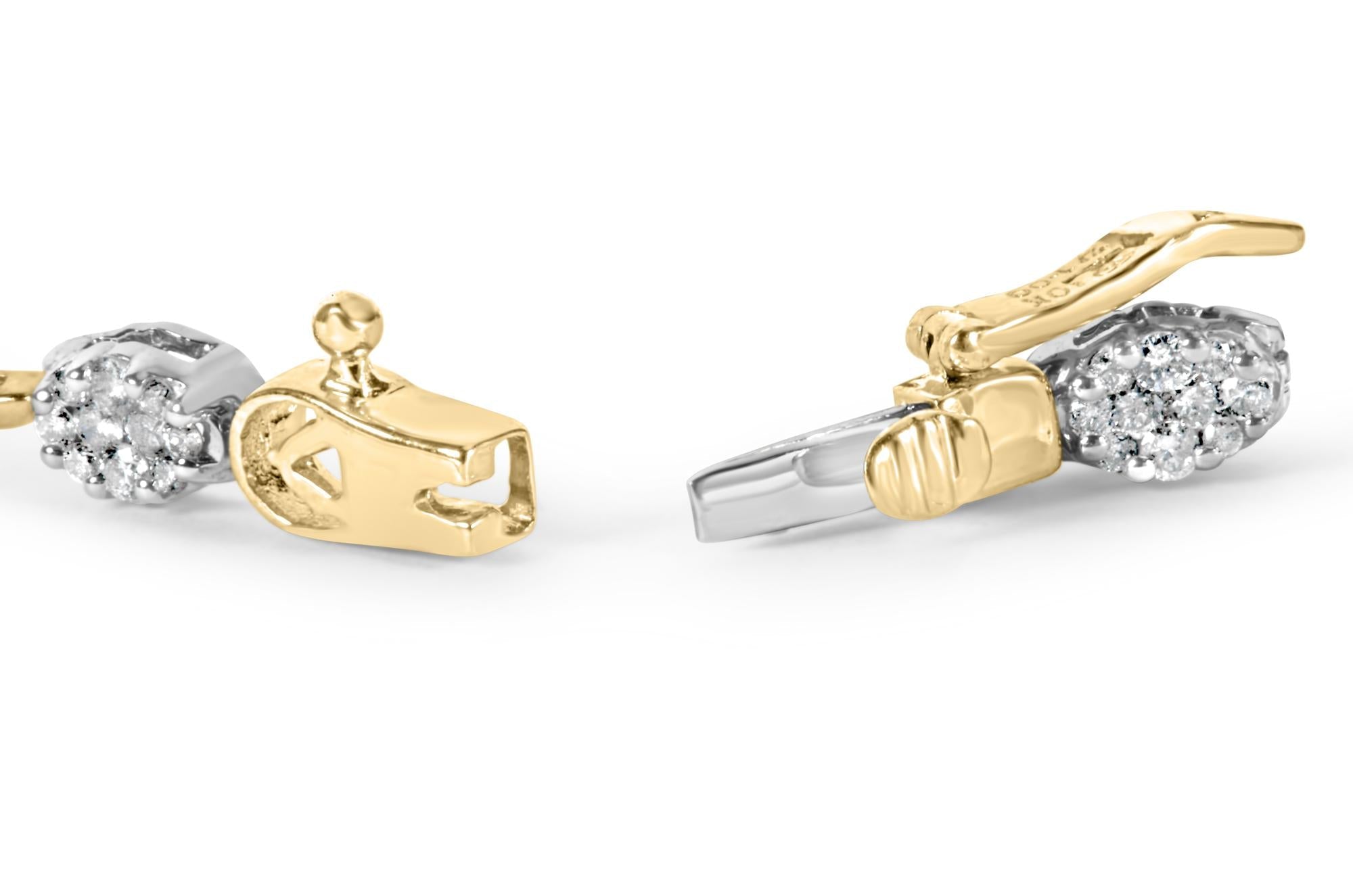 10K White and Yellow Gold 1.00 Cttw Diamond Oval Shaped Cluster Link  Bracelet (I-J Color, SI2-I1 Clarity) - 7" Inches-1