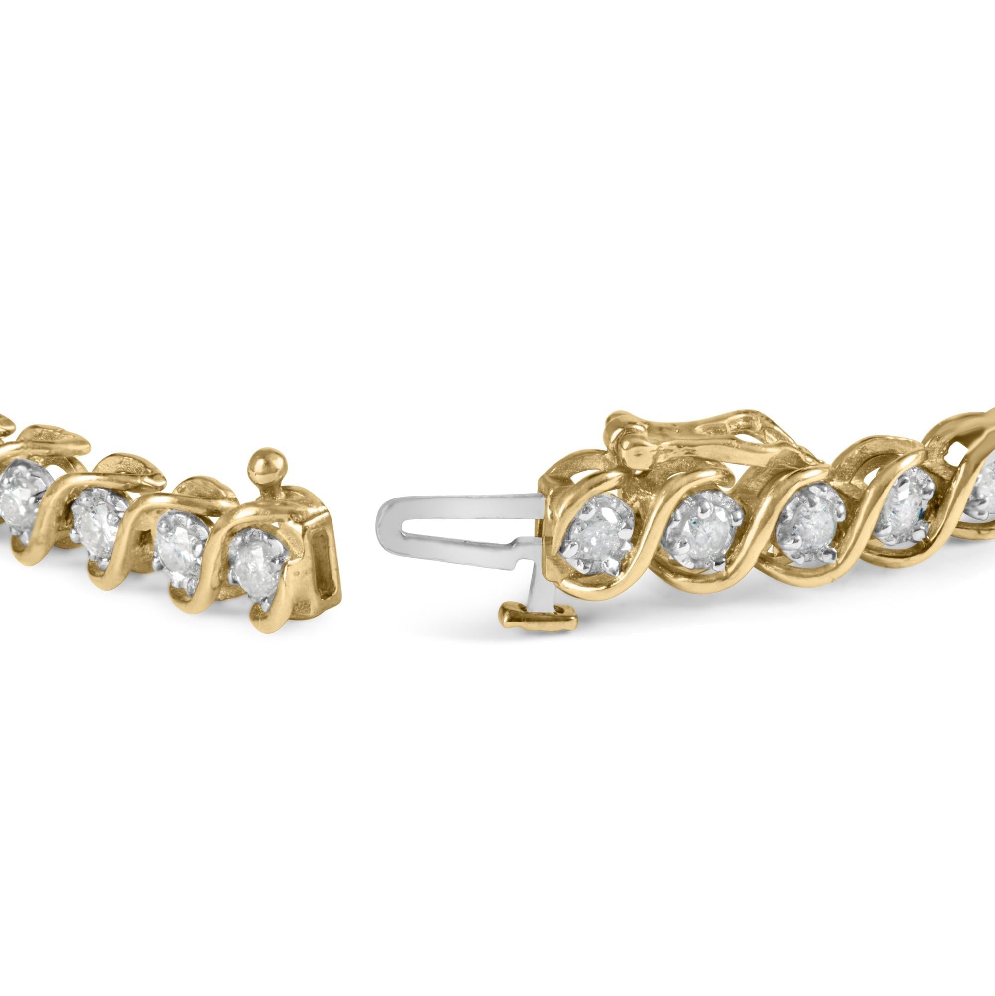 10K Yellow Gold 3 cttw Round-Cut Diamond Spiral Link 7.50" Bracelet (I-J Color, I1-I2 Clarity)-1