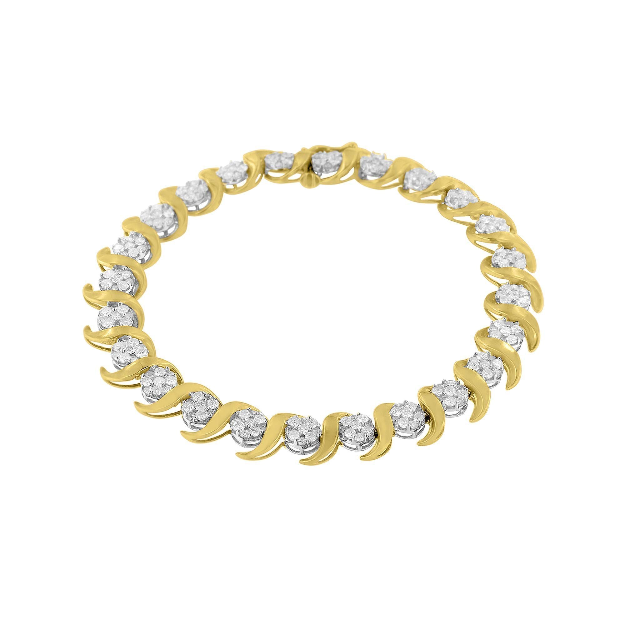10K Yellow Gold 4.00 Cttw Round-Cut Diamond Floral Link 7.5" Bracelet (H-I Color, I2-I3 Clarity)-1
