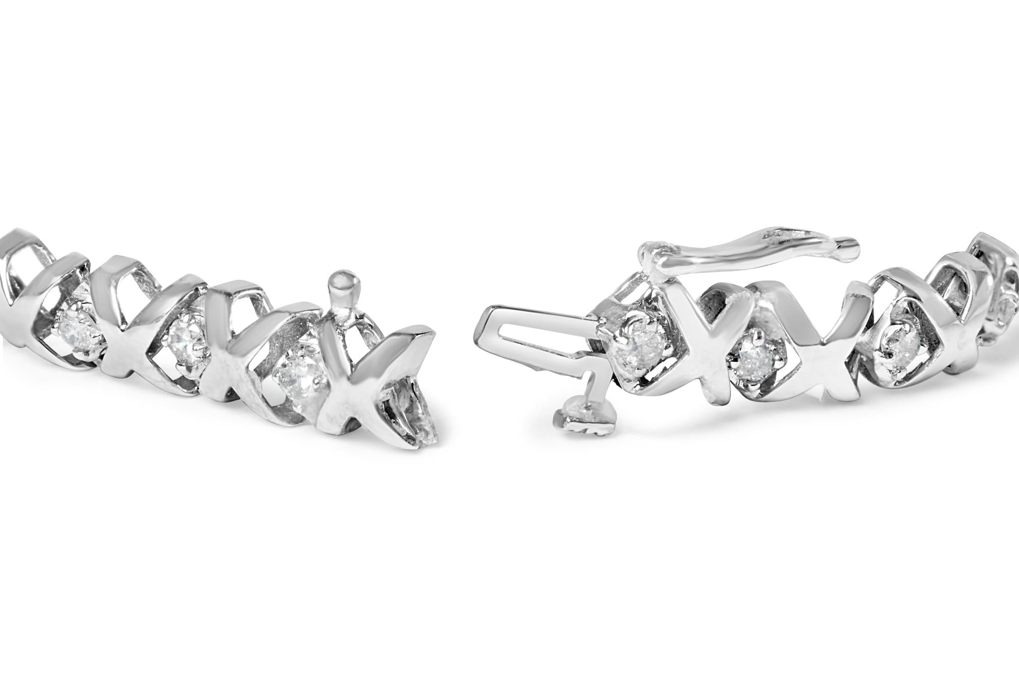10K White Gold 1 1/2 Cttw Diamond Alternating Diamond and X-Link 7.5" Tennis Bracelet (H-I Color, I2-I3 Clarity)-1