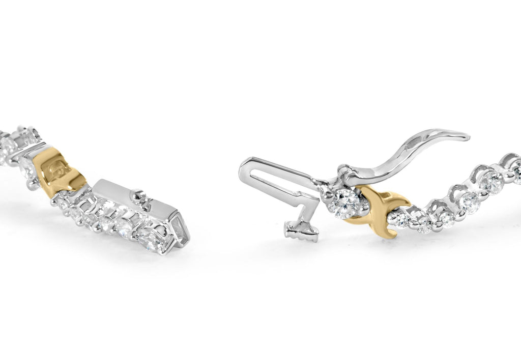 10K Two-Tone 2.00 Cttw Diamond "X" and Wave Link Bracelet (H-I Color, I1-I2 Clarity) - 7" Inches-1