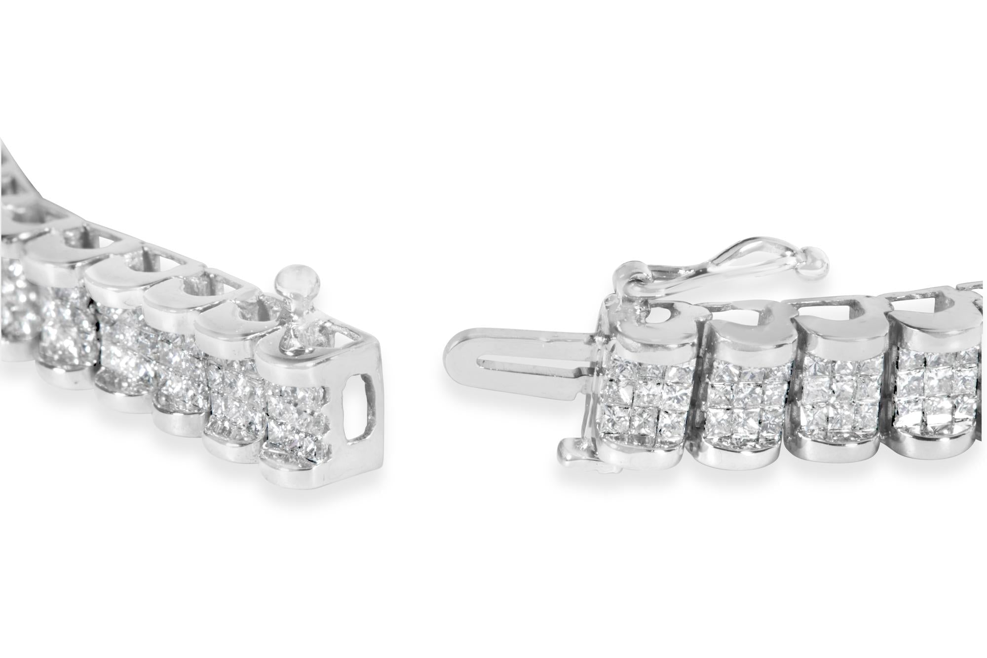 14K White Gold 5.00 Cttw Invisible Set Princess-Cut Diamond Belt and Buckle Tennis 7" Bracelet (H-I Color, SI1-SI2 Clarity)-1