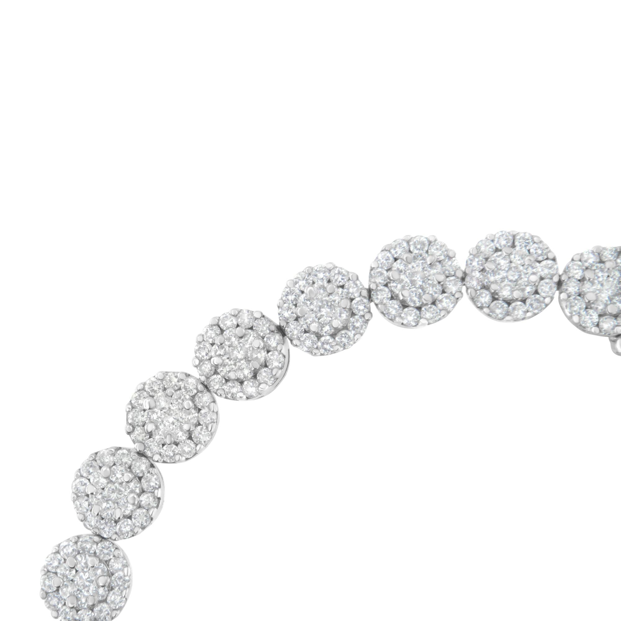 14K White Gold 3-3/4 Cttw Round-Brilliant Cut Diamond 7-1/4" Round Cluster Links Tennis Bracelet (I-J Color, SI2-I1 Clarity)-1