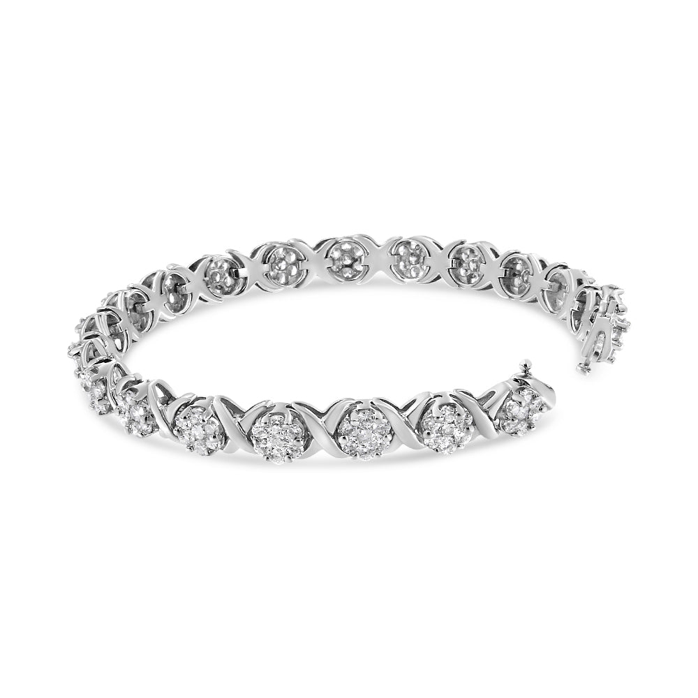 14K White Gold 6-1/3 Cttw Round Brilliant-Cut Diamond Round Cluster & X-Link 7" Tennis Bracelet (I-J Color, SI2-I1 Clarity)-1