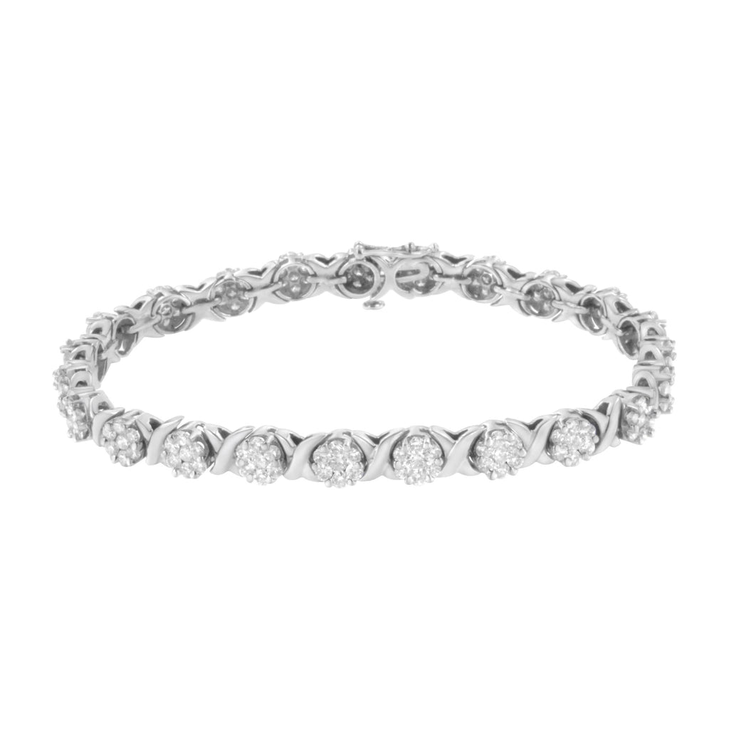 14K White Gold 4 7/8 Cttw Round Brilliant-Cut Diamond Round Cluster & X-Link 7" Tennis Bracelet (I-J Color, SI2-I1 Clarity)-1